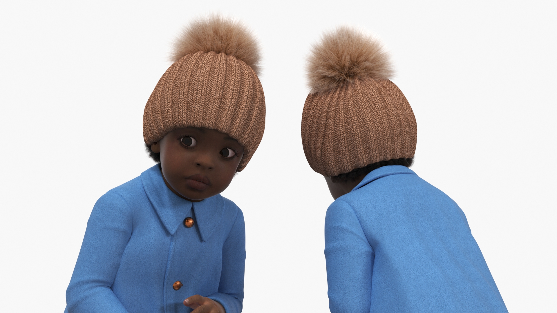 3D model African Baby Girl Light Skin Outdoor Style Crawling Fur