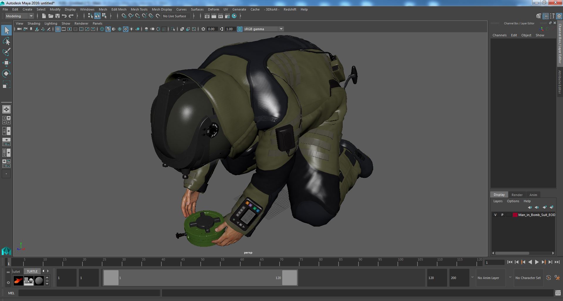 3D Man in Bomb Suit EOD 10 Disarms Mine