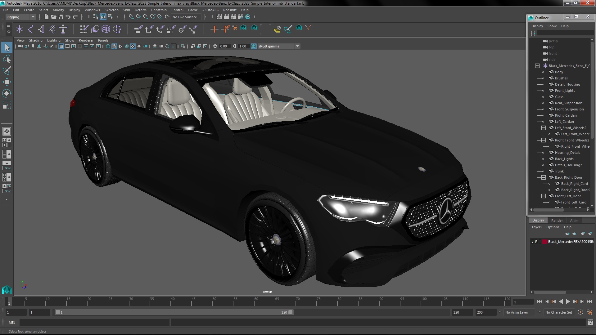 3D Black Mercedes-Benz E-Class 2023 Simple Interior model