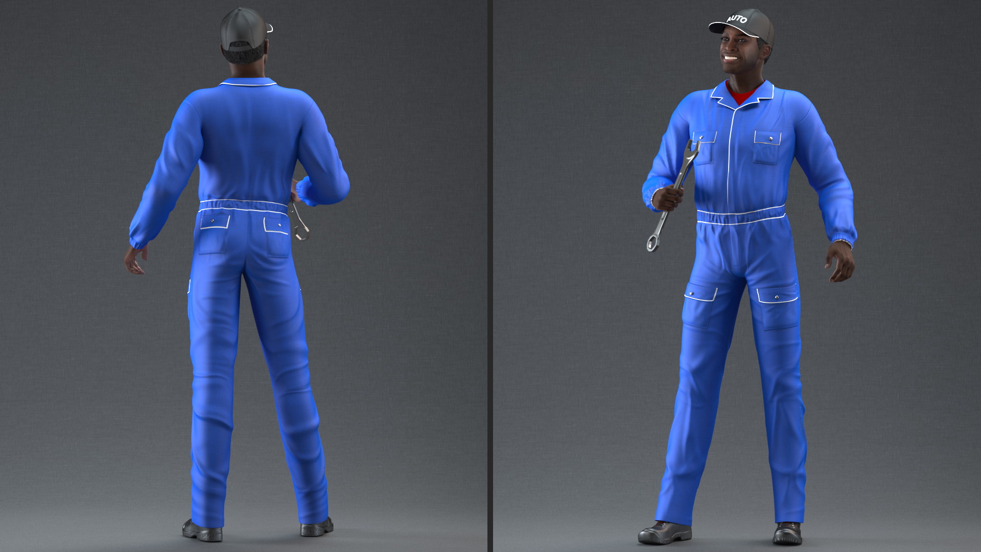 3D Dark Skin Black Car Mechanic model