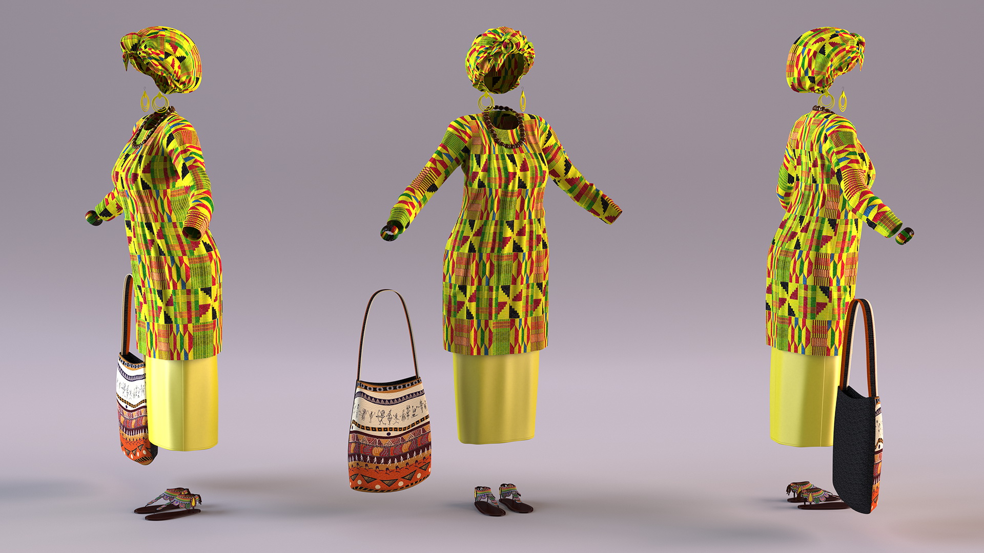 African Women Traditional Clothes Set 3D