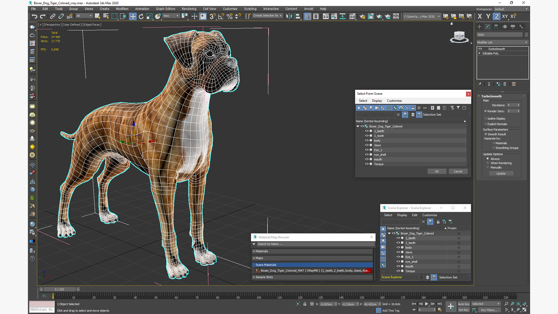 3D Boxer Dog Tiger Colored model