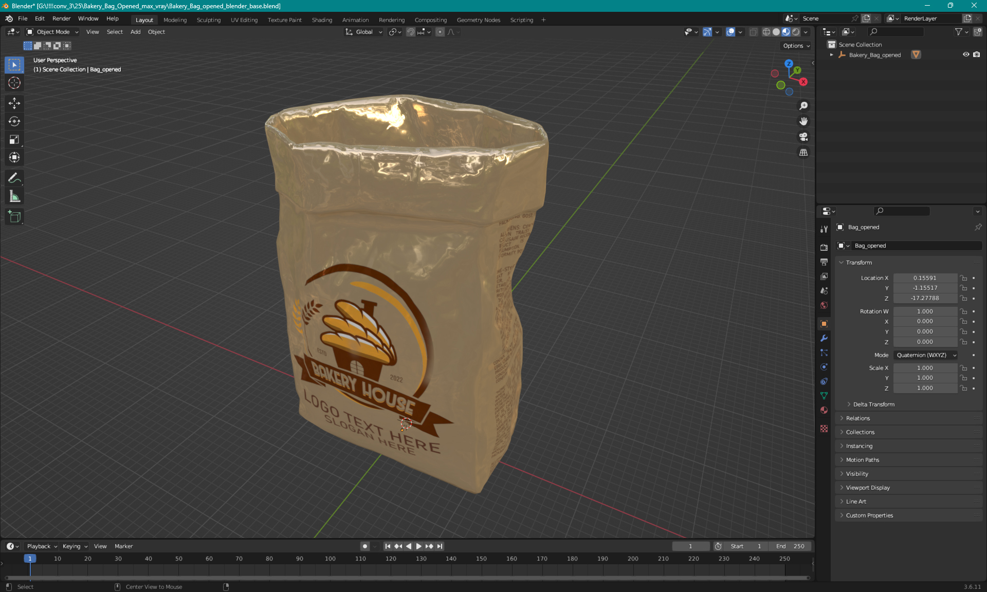 Bakery Bag Opened 3D