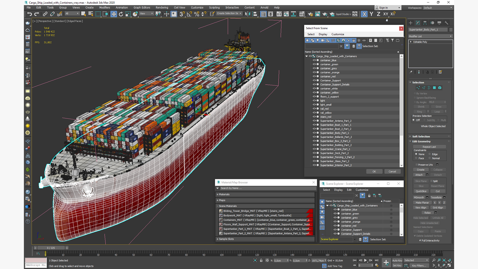 3D Cargo Ship Loaded with Containers model