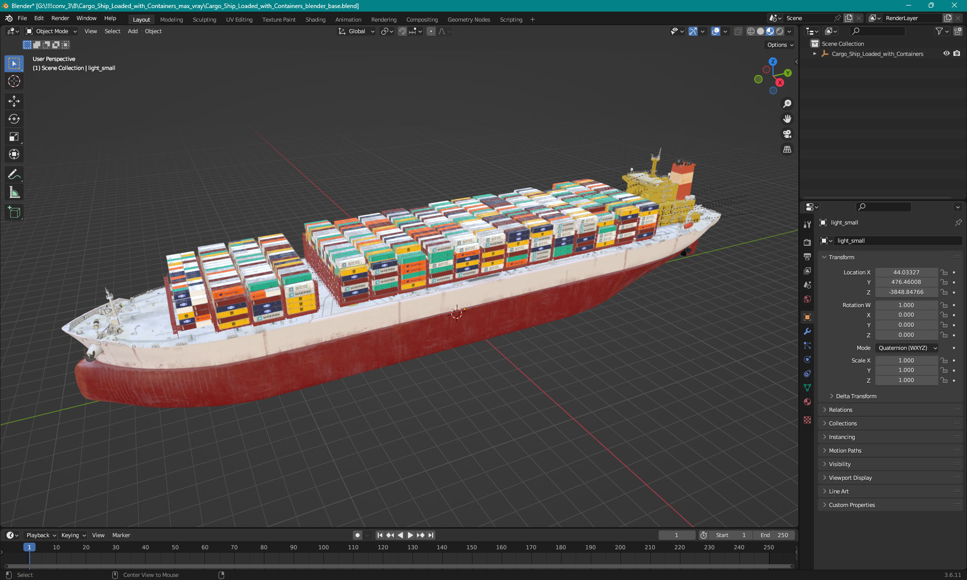 3D Cargo Ship Loaded with Containers model