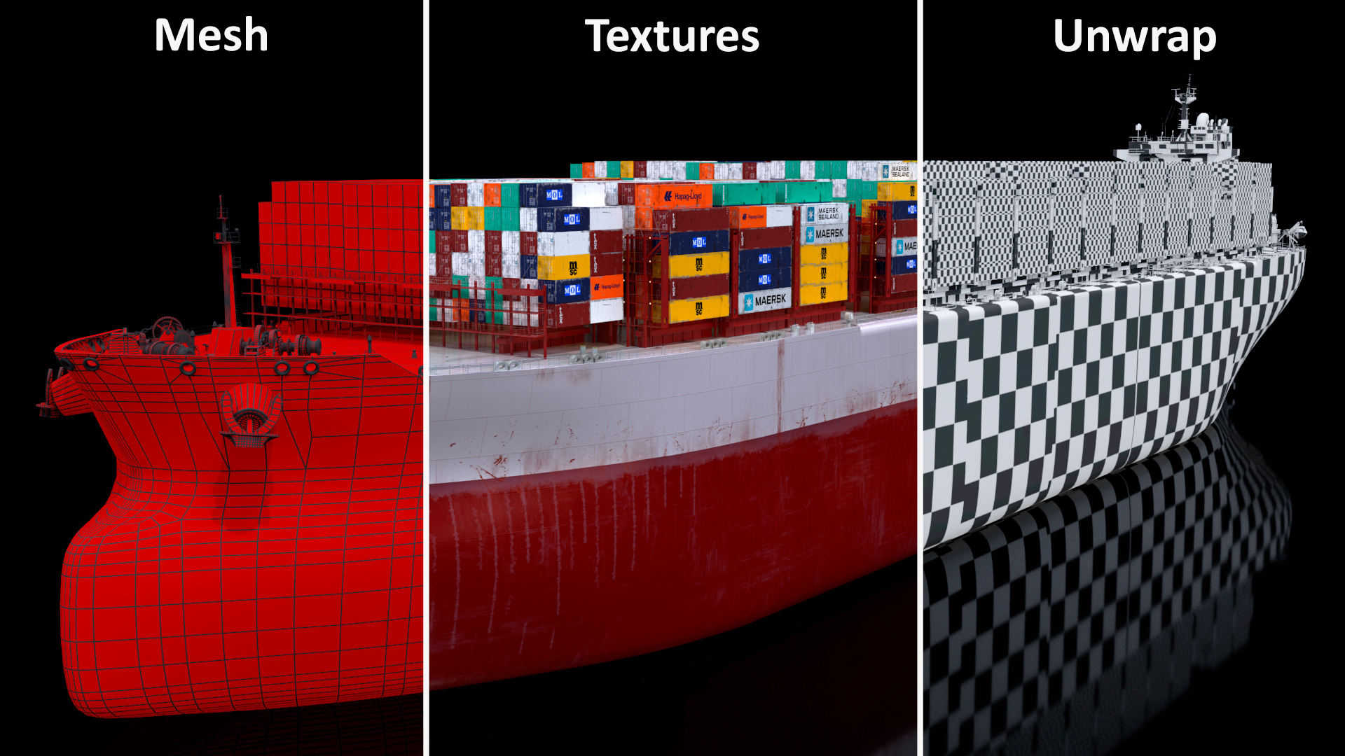 3D Cargo Ship Loaded with Containers model