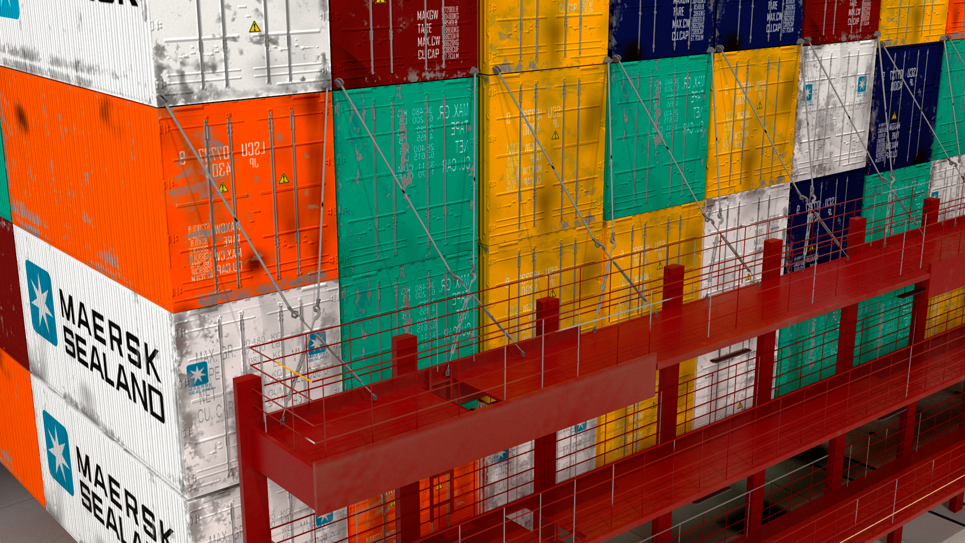 3D Cargo Ship Loaded with Containers model