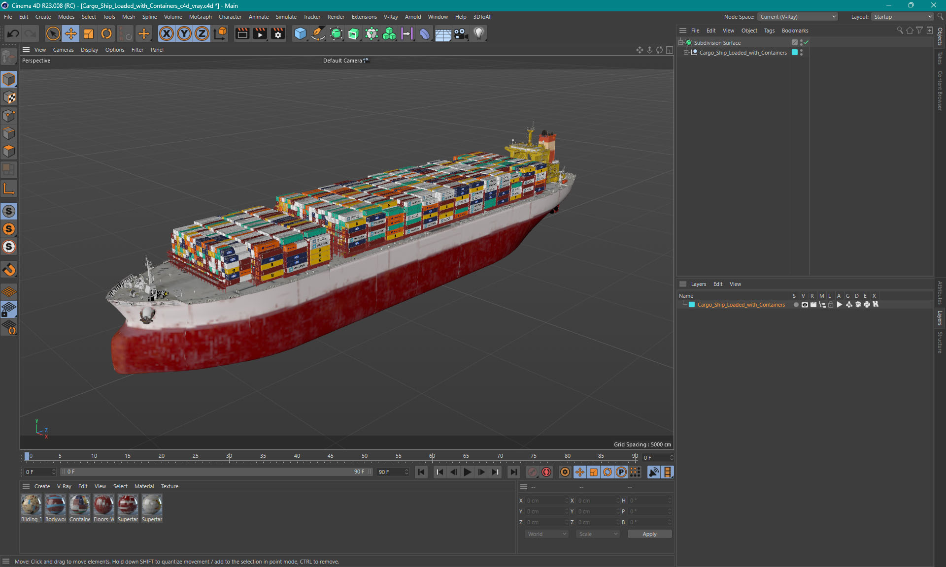 3D Cargo Ship Loaded with Containers model