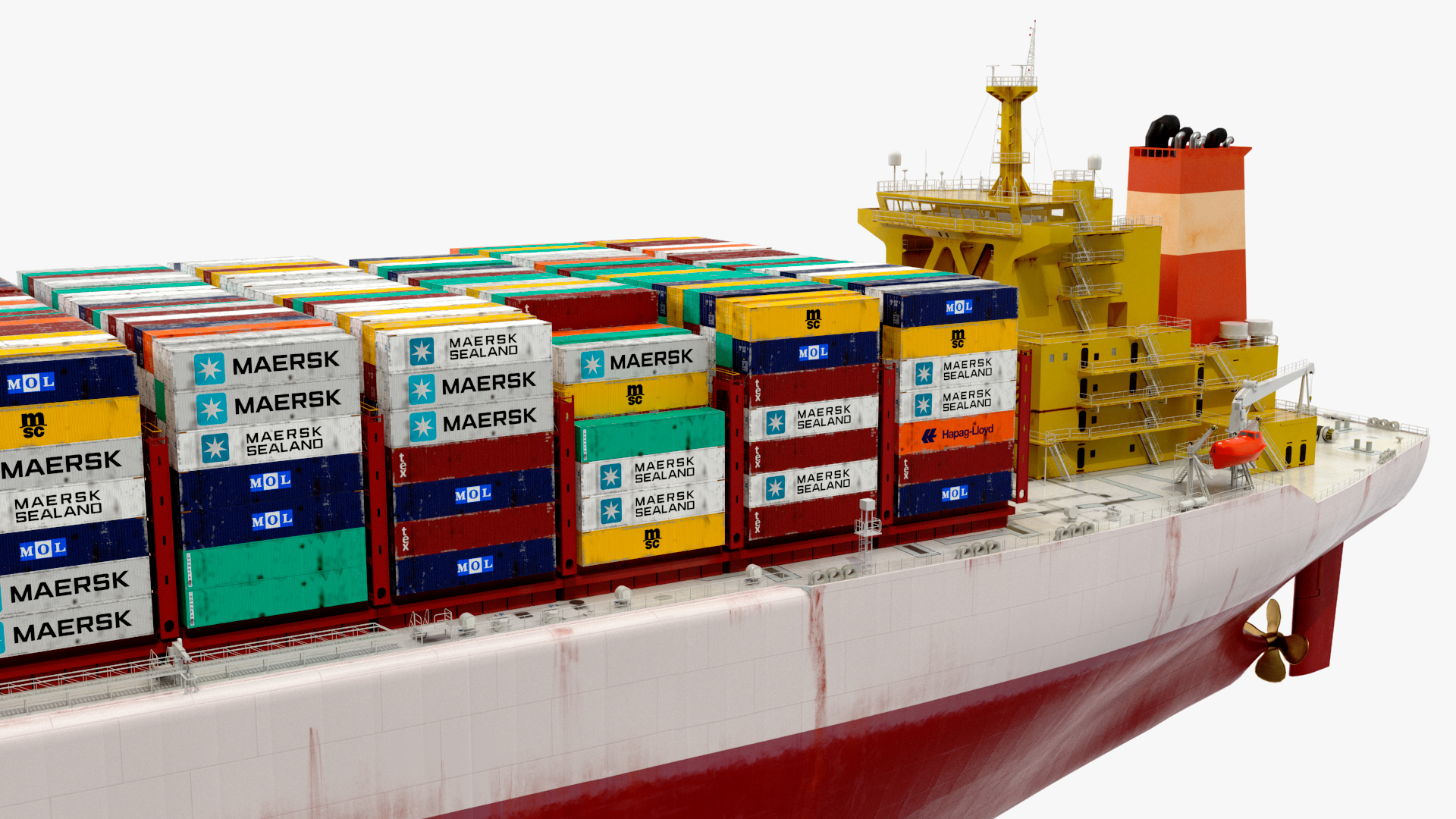 3D Cargo Ship Loaded with Containers model