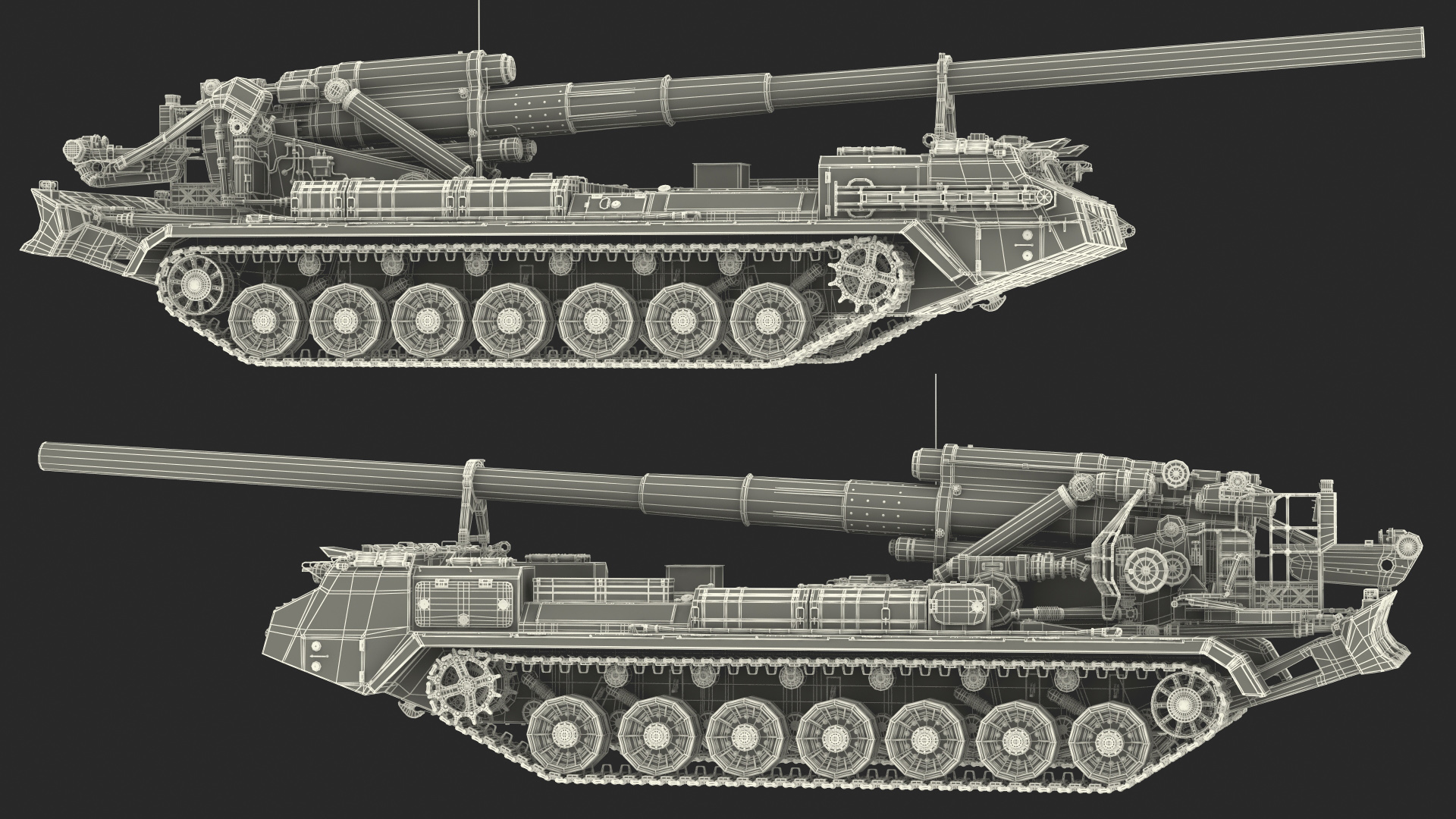 2S7 Pion Self Propelled Heavy Artillery Clean Rigged 3D