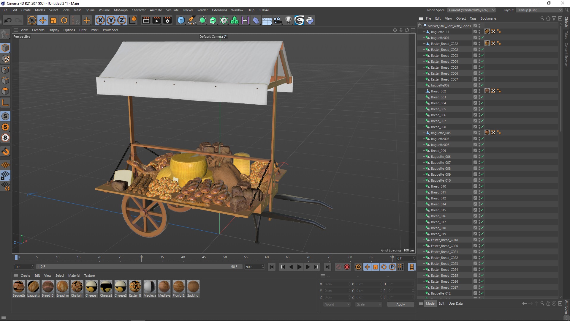 3D Market Stall Cart with Goods model