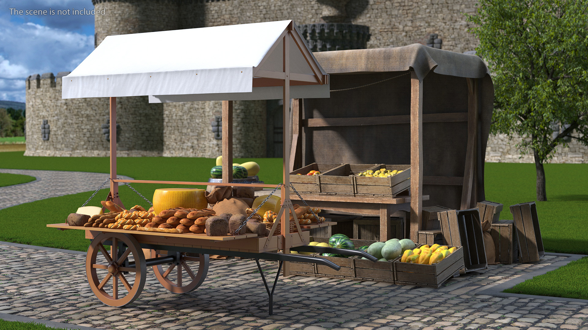 3D Market Stall Cart with Goods model