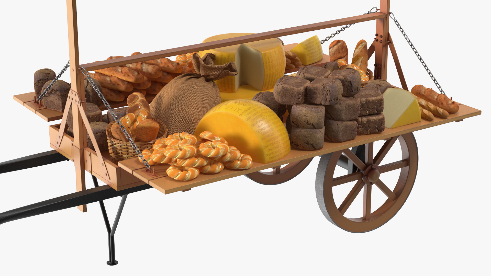 3D Market Stall Cart with Goods model