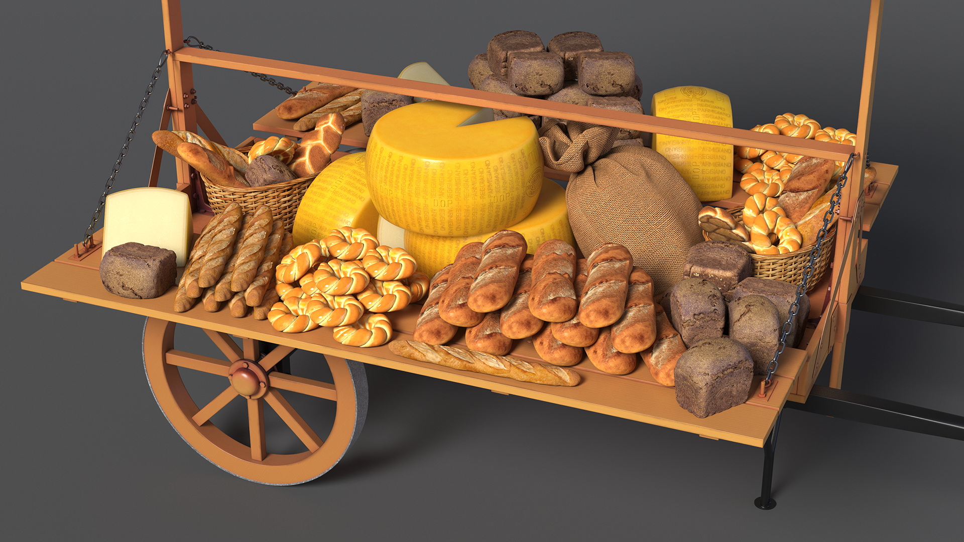 3D Market Stall Cart with Goods model