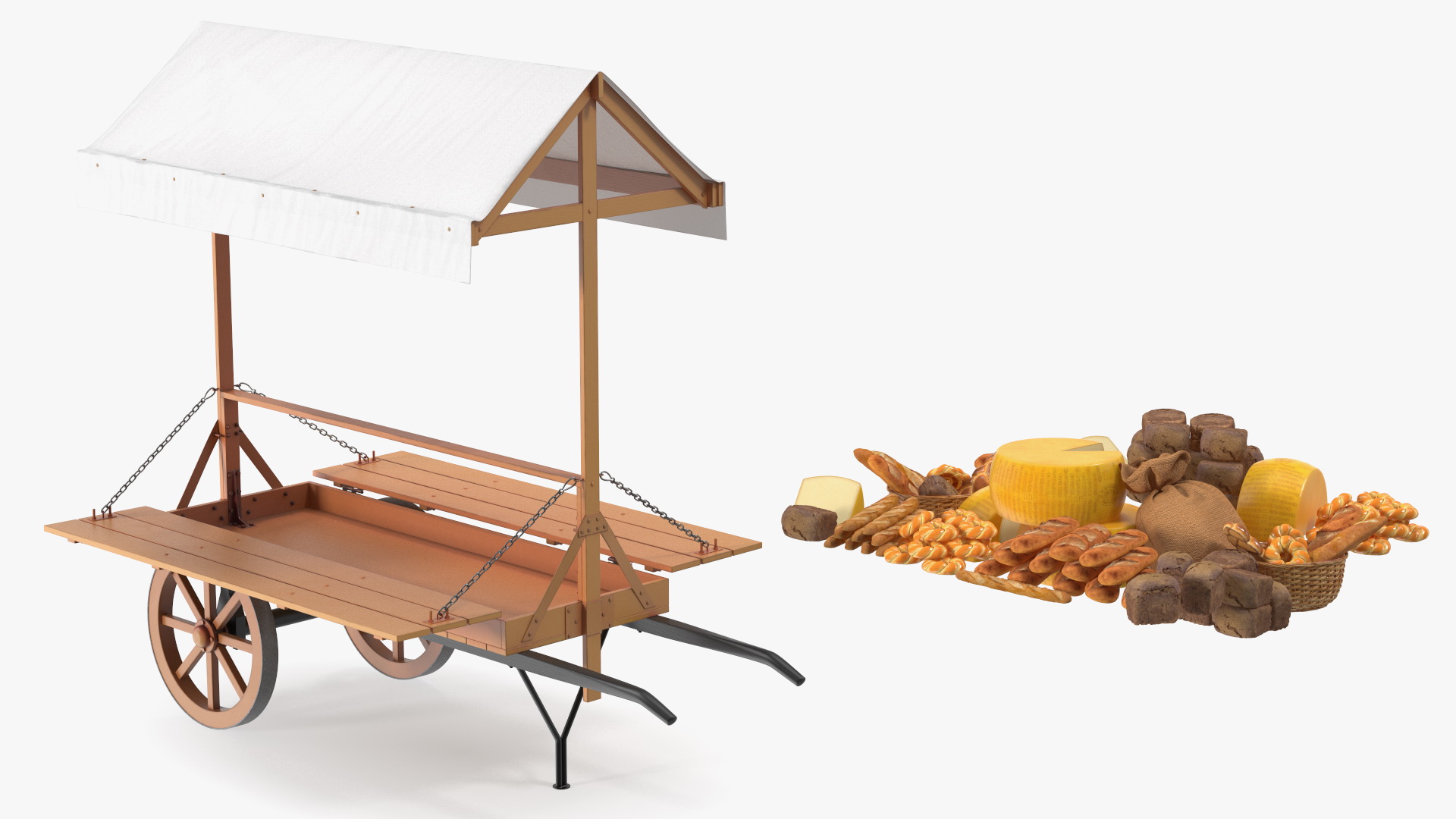 3D Market Stall Cart with Goods model