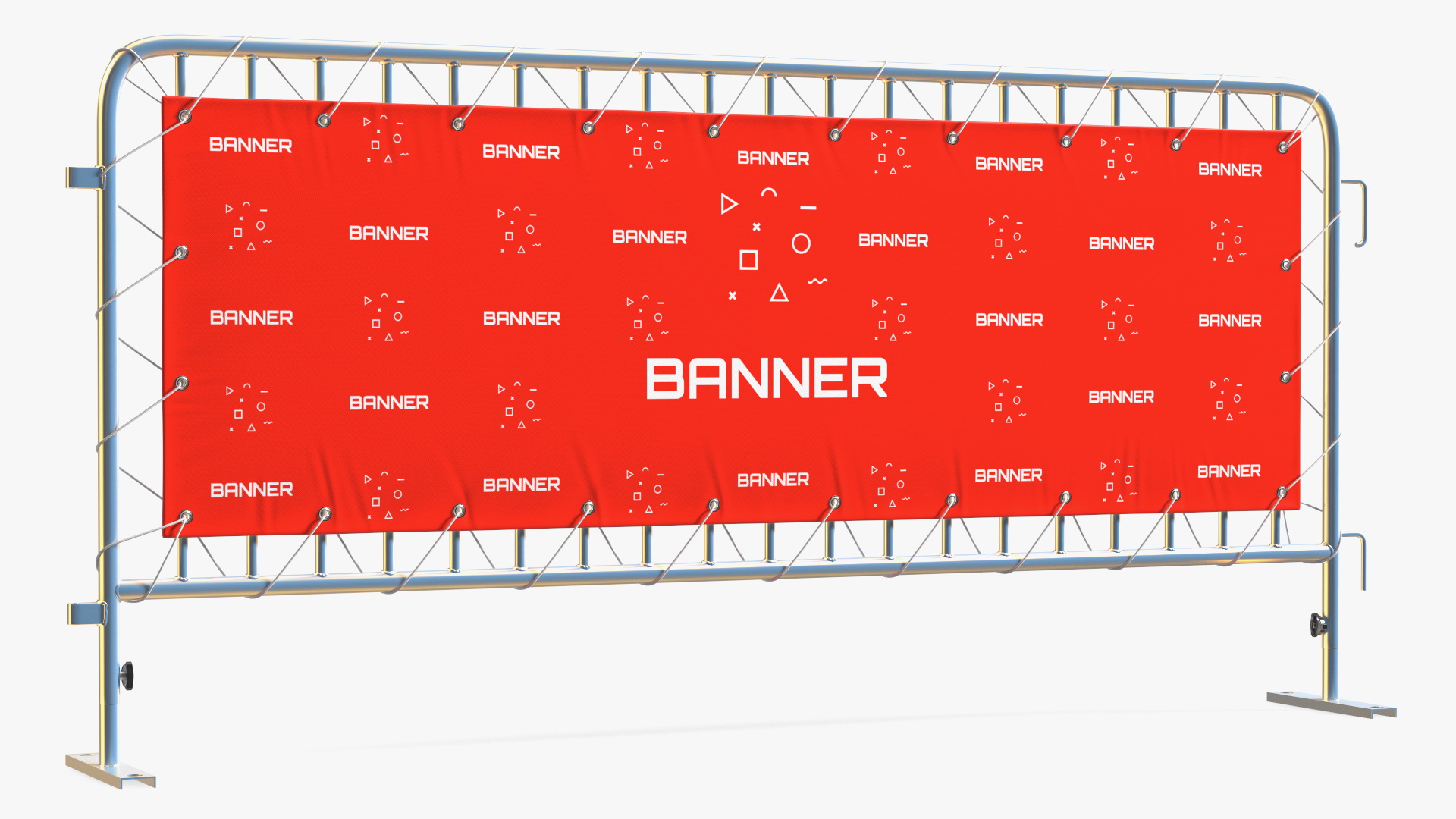 Advertising PVC Banner on Yellow Steel Crowd Barrier 3D