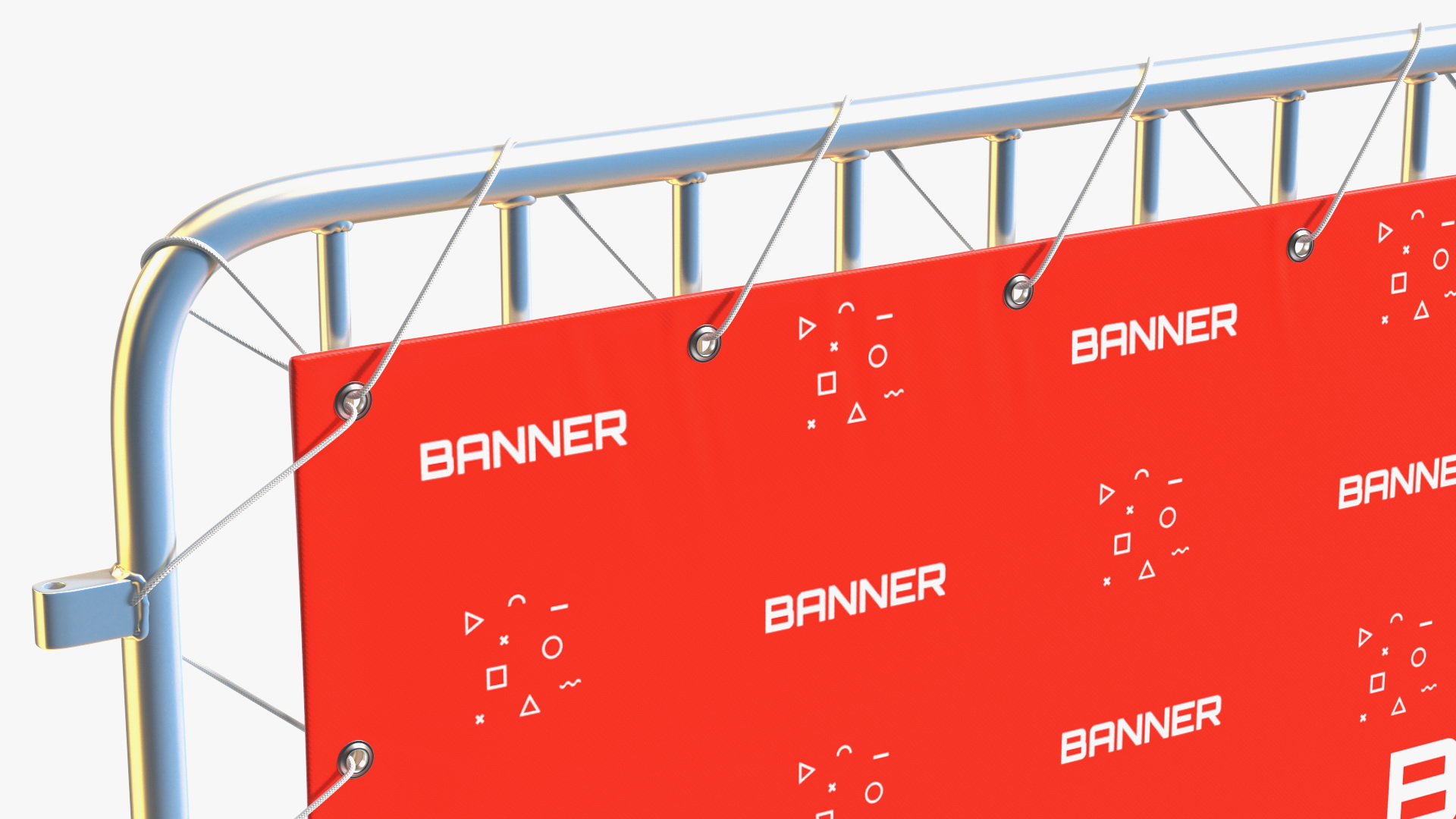 Advertising PVC Banner on Yellow Steel Crowd Barrier 3D