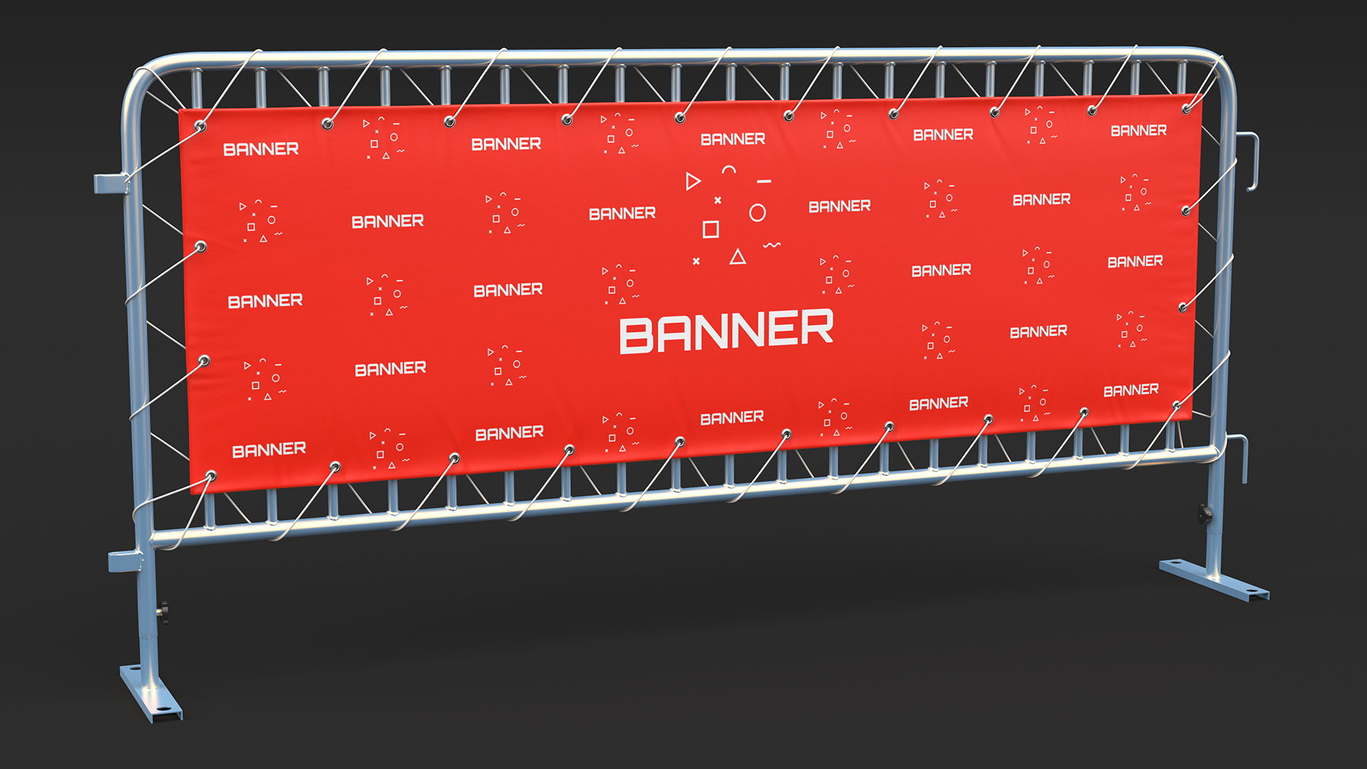 Advertising PVC Banner on Yellow Steel Crowd Barrier 3D