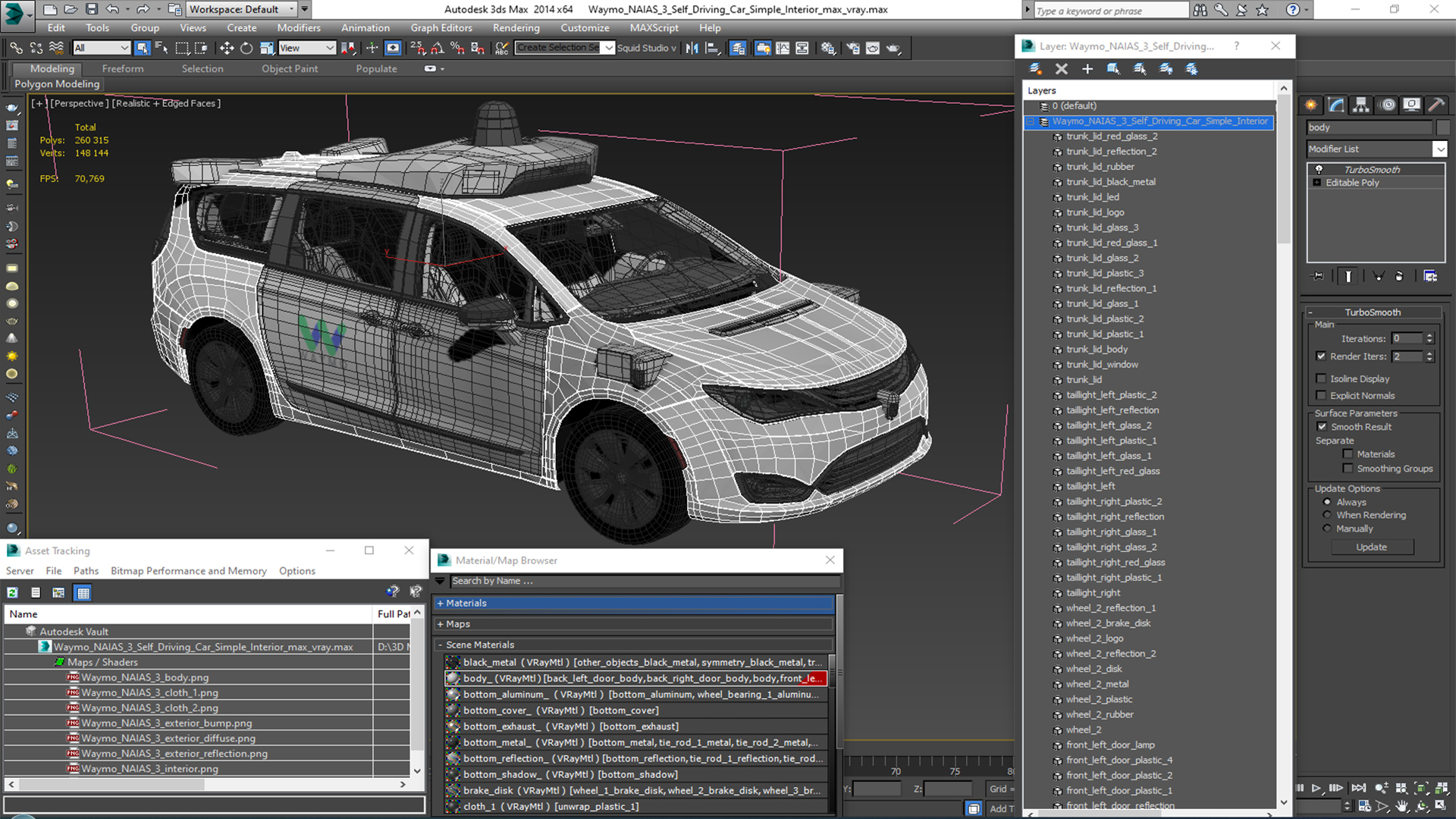 3D Waymo NAIAS 3 Self Driving Car Simple Interior