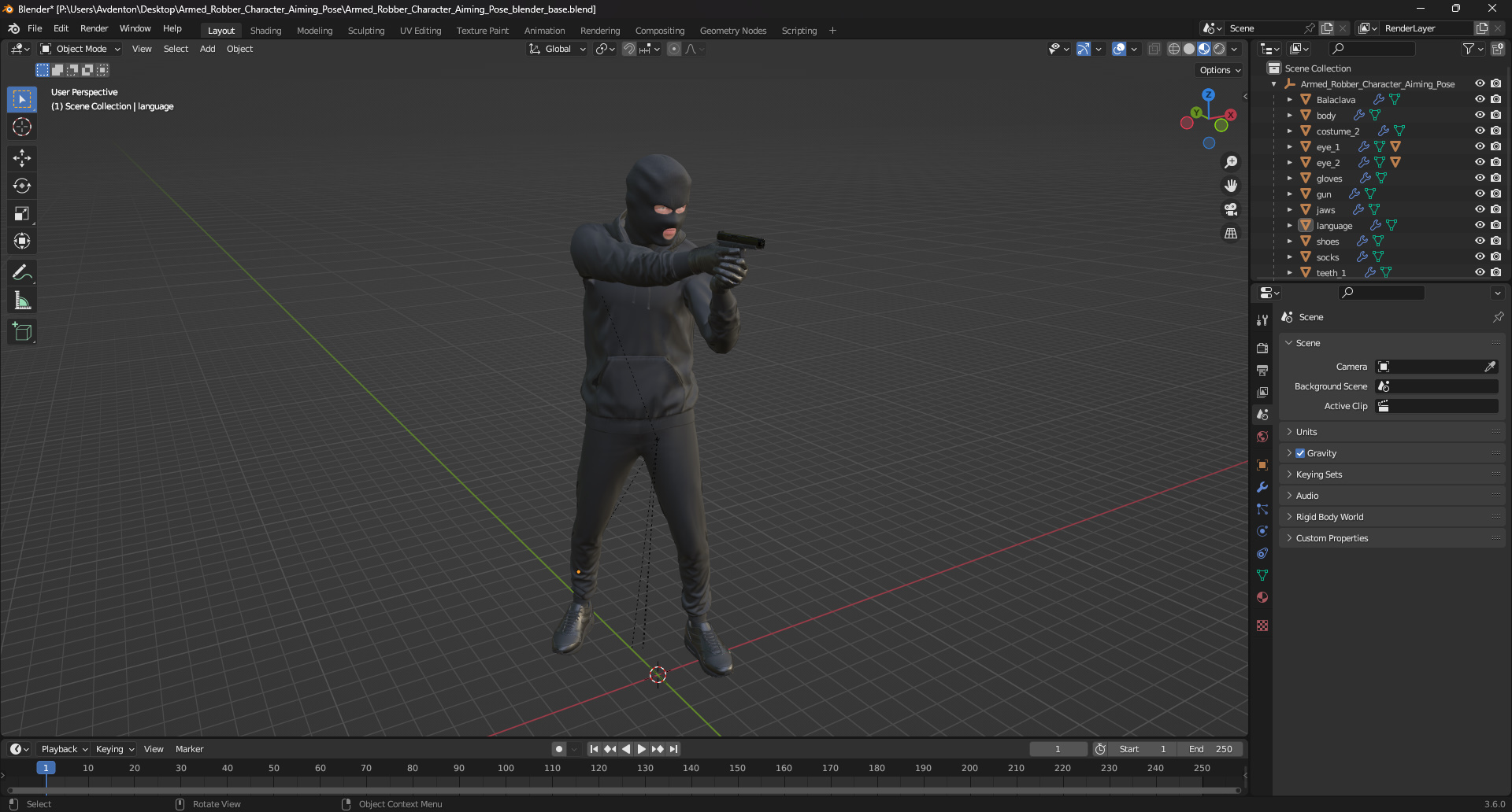 Armed Robber Character Aiming Pose 3D model