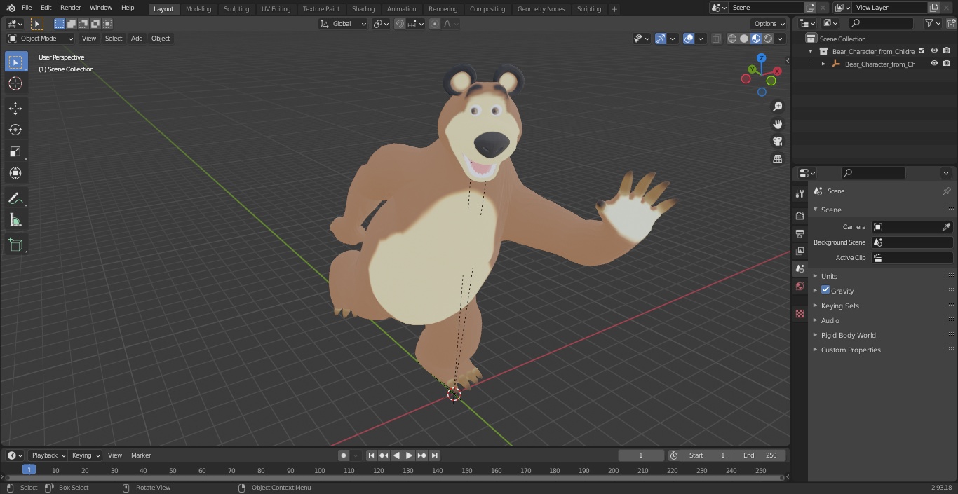 Bear Character from Children Cartoon Happy Pose 3D