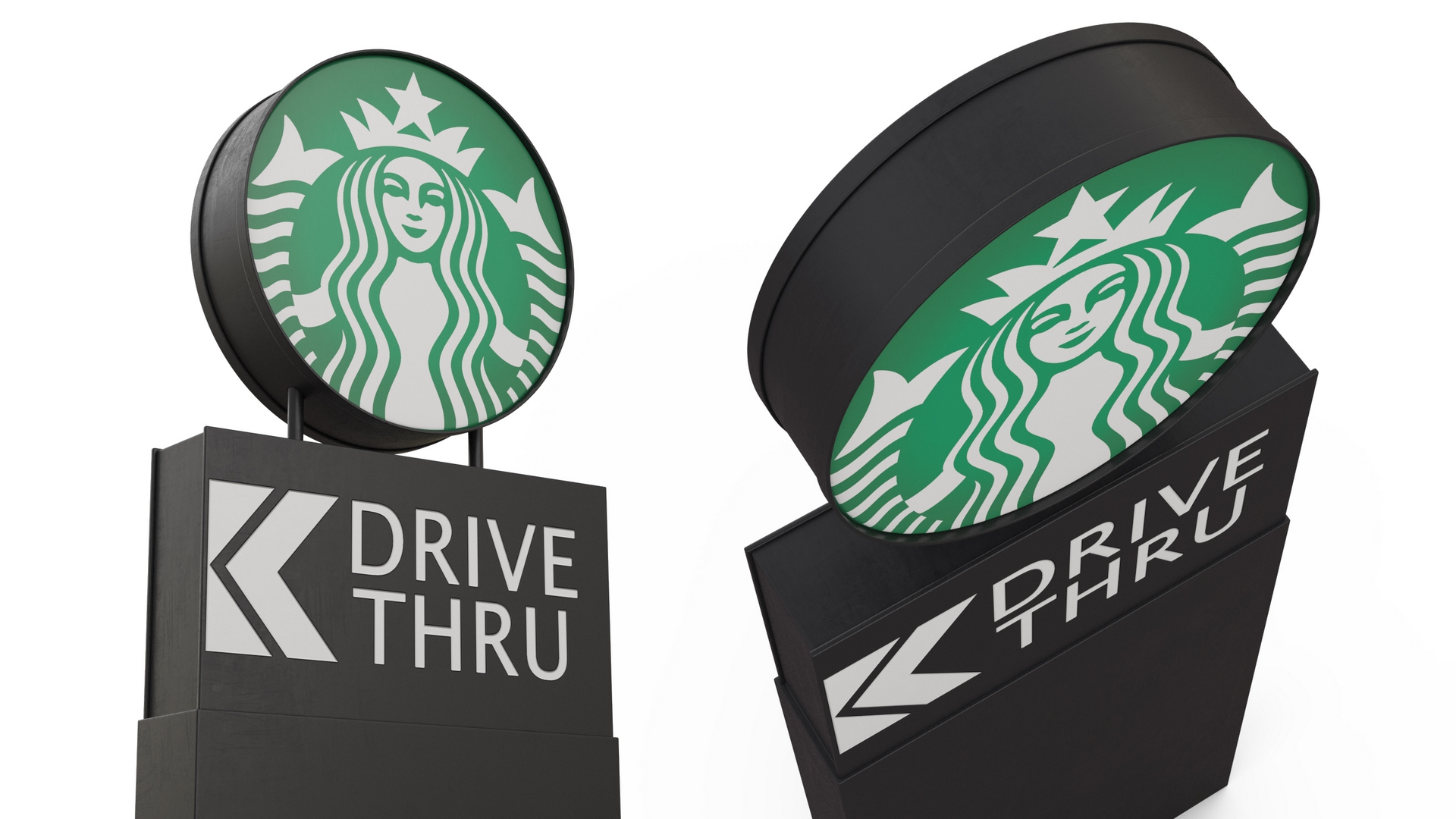 Round Starbucks Drive Thru Signage 3D model