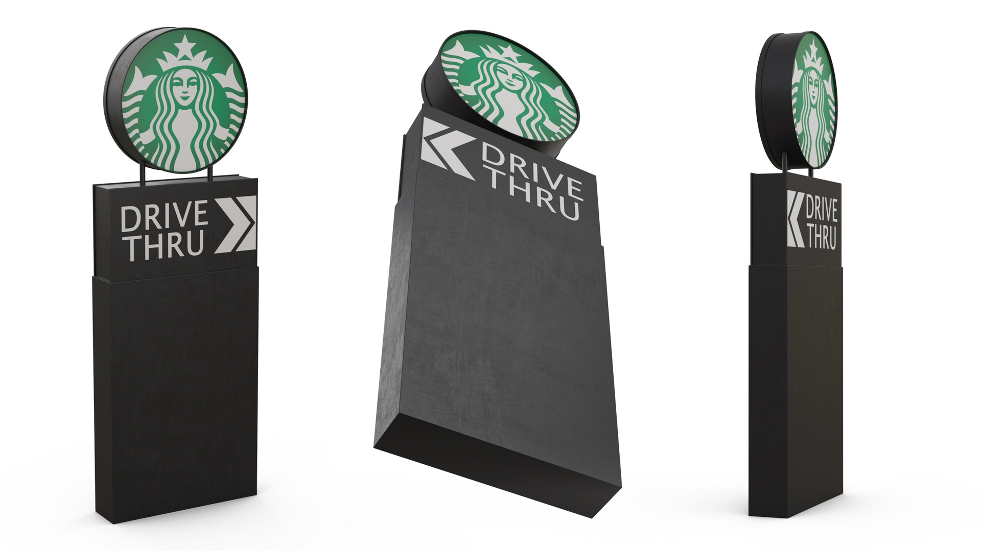 Round Starbucks Drive Thru Signage 3D model