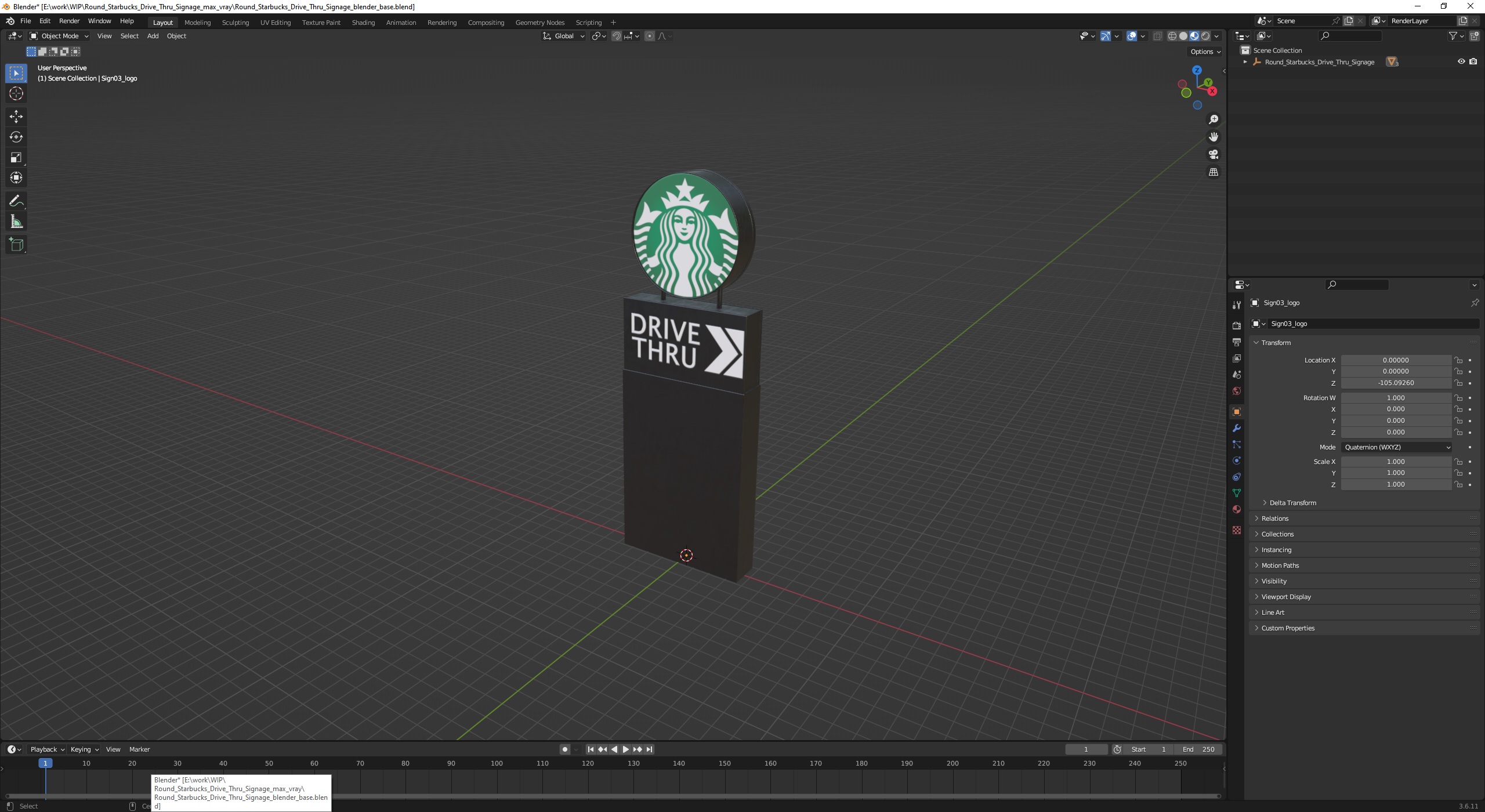 Round Starbucks Drive Thru Signage 3D model