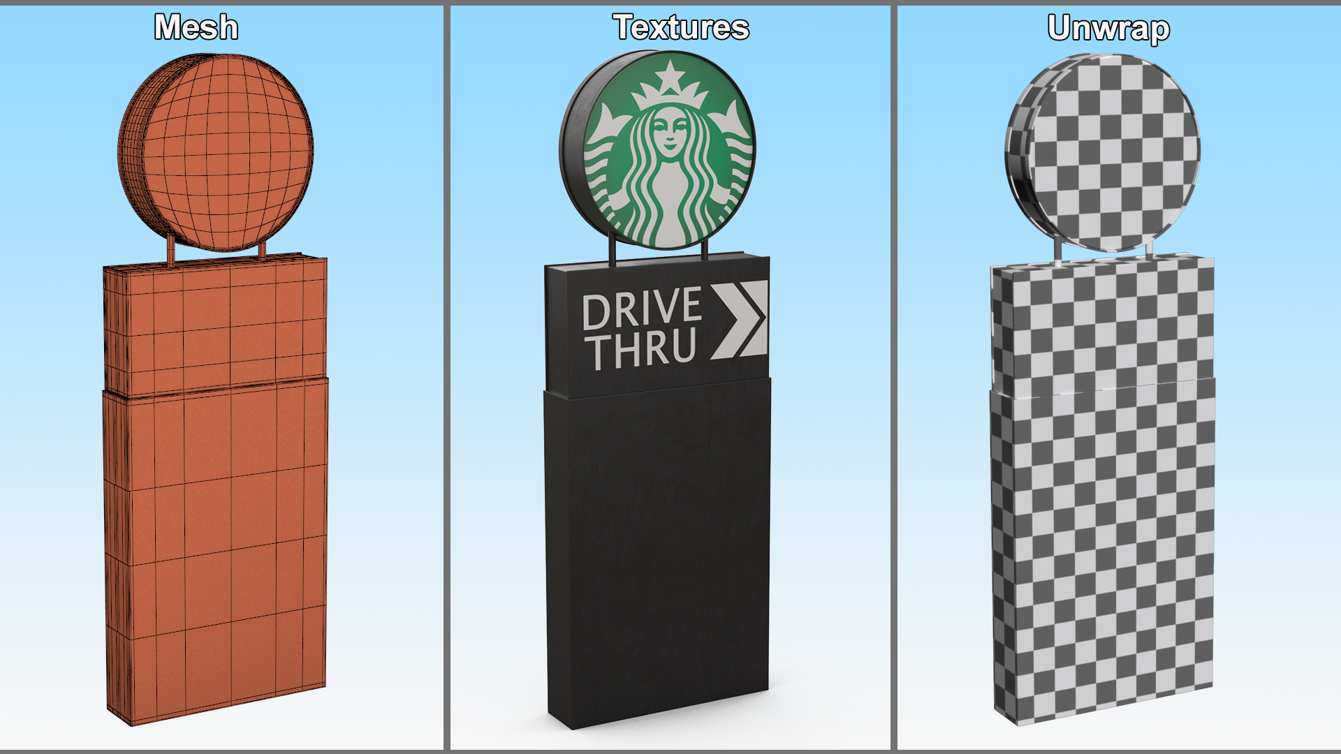 Round Starbucks Drive Thru Signage 3D model