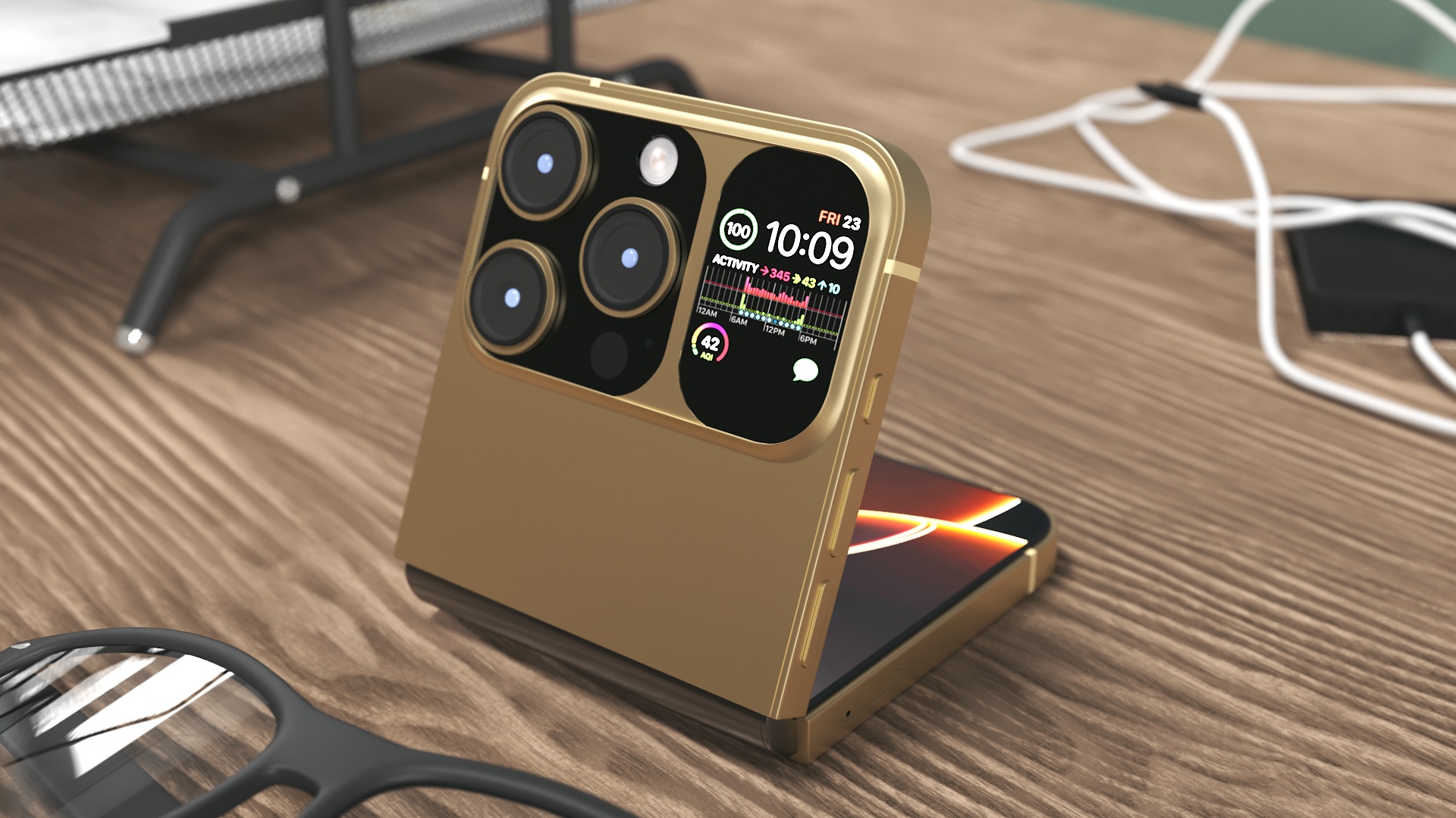 3D model Foldable iPhone Radiant Gold Rigged