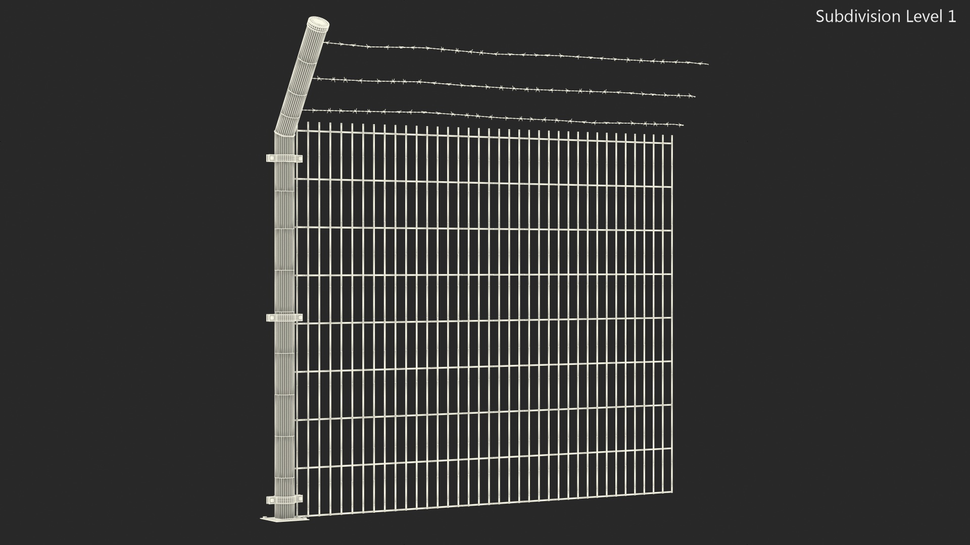 3D Mesh Fence With Barber Wire Green model