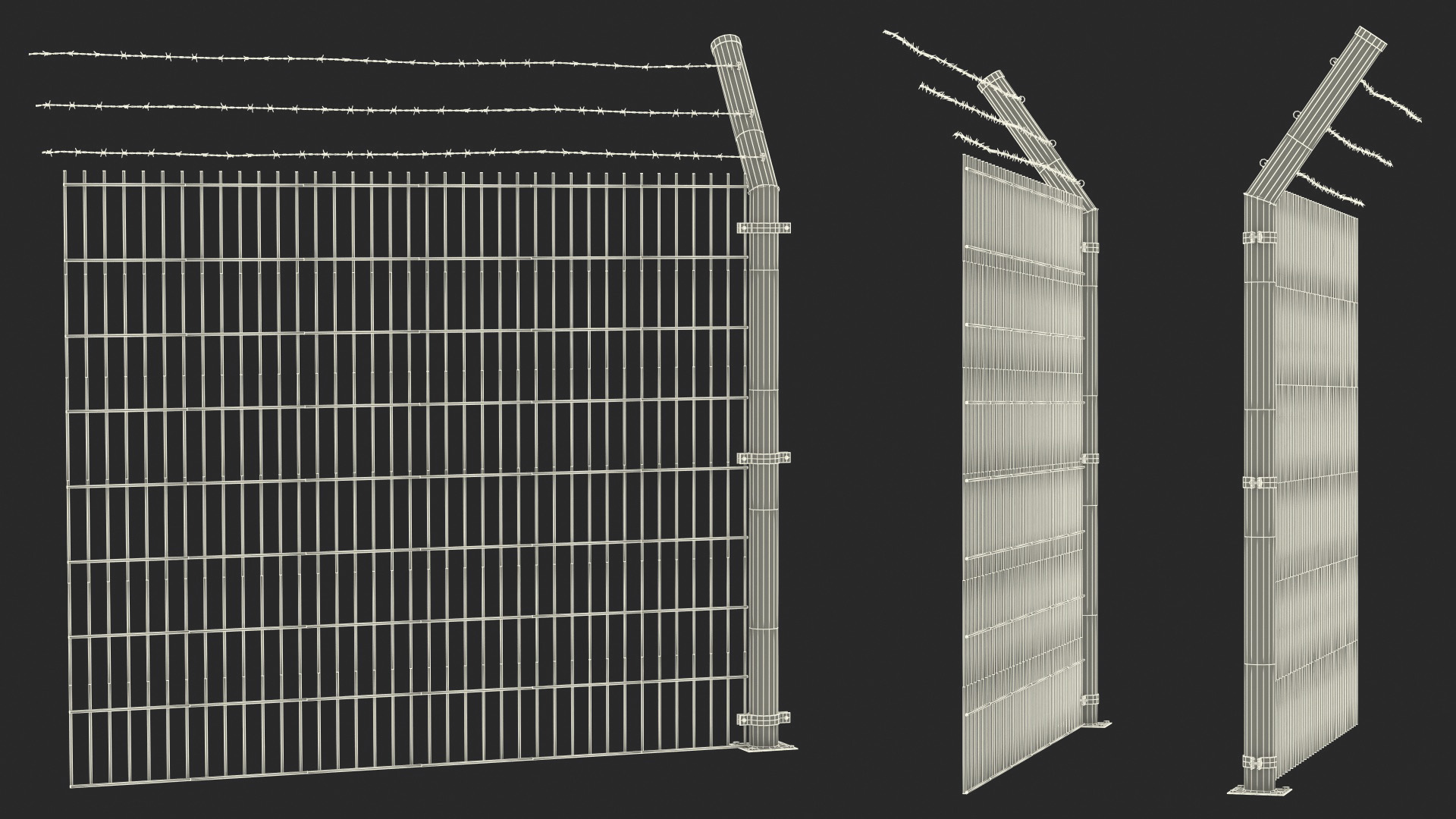 3D Mesh Fence With Barber Wire Green model