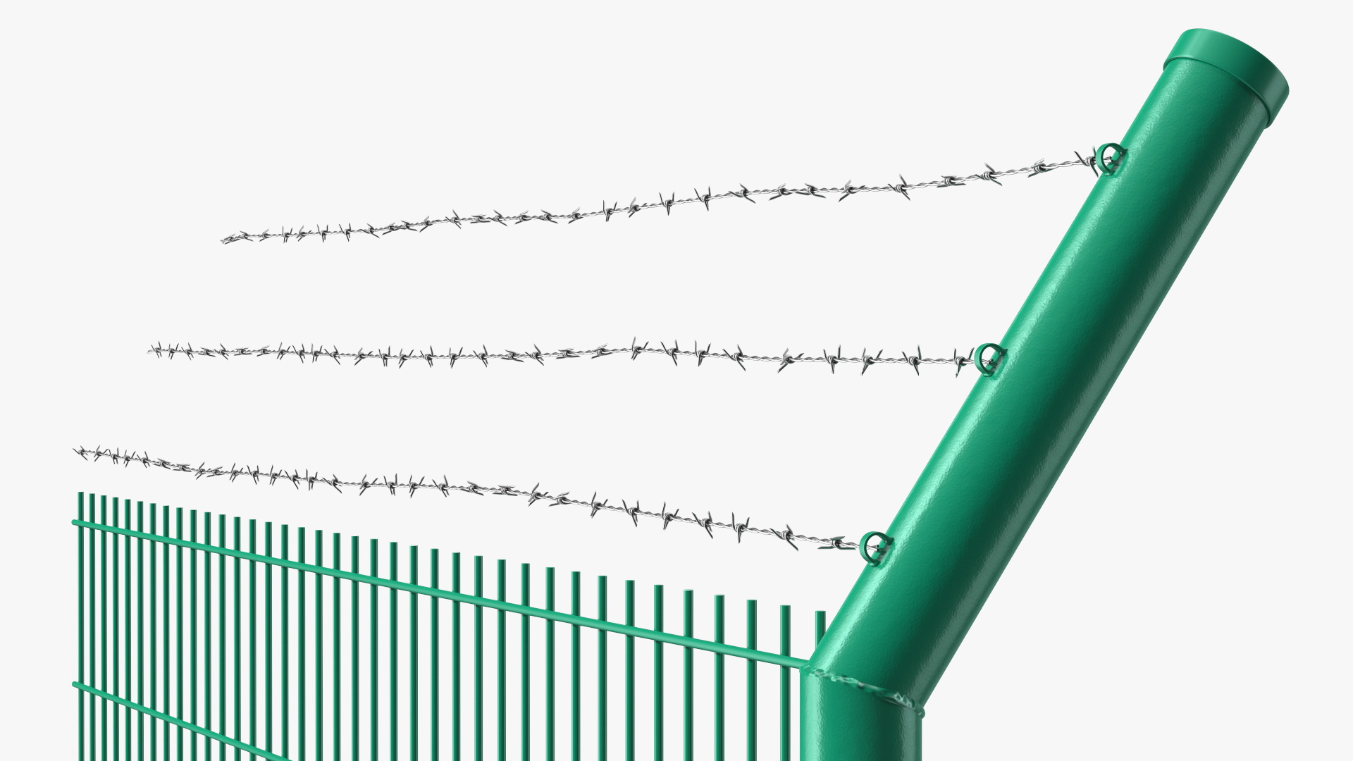 3D Mesh Fence With Barber Wire Green model