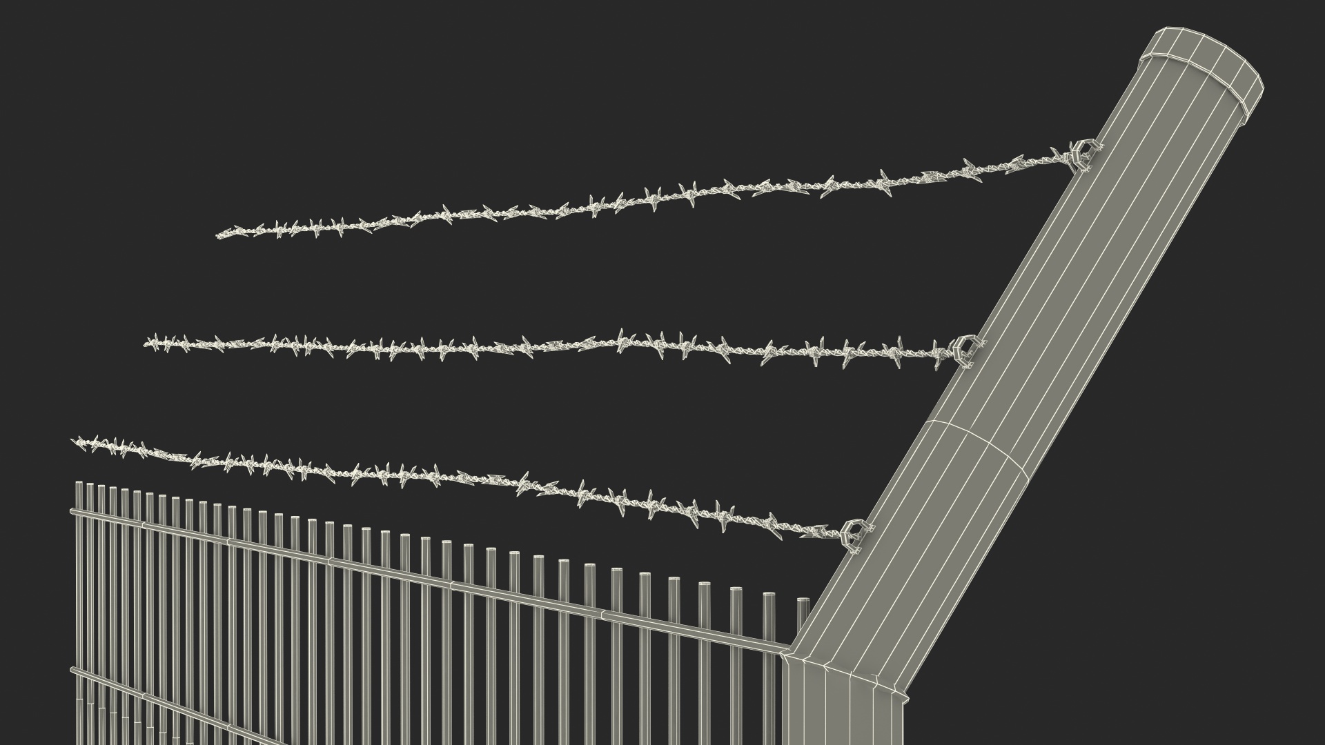 3D Mesh Fence With Barber Wire Green model