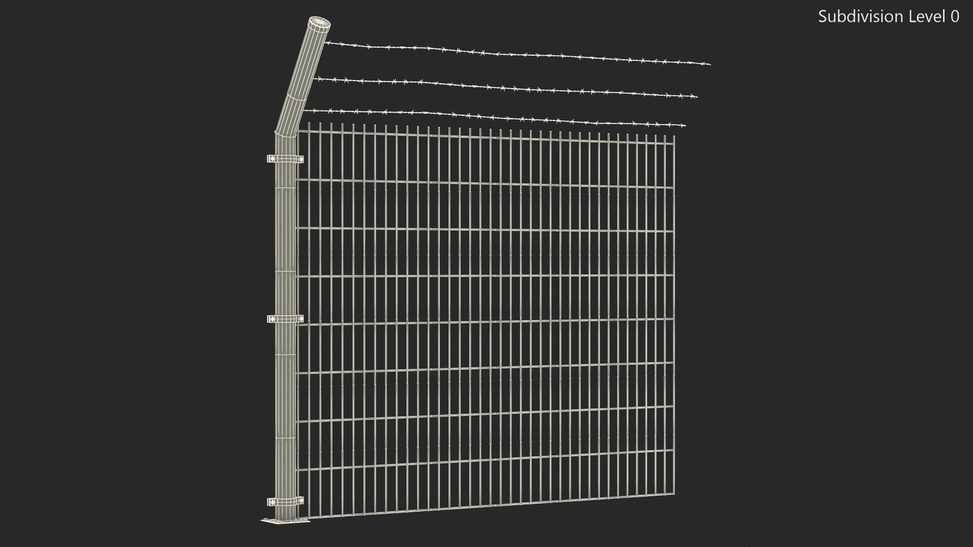 3D Mesh Fence With Barber Wire Green model