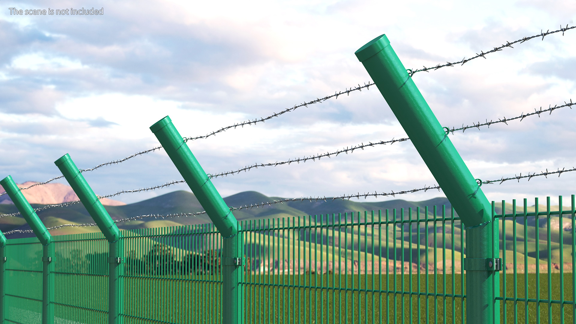 3D Mesh Fence With Barber Wire Green model