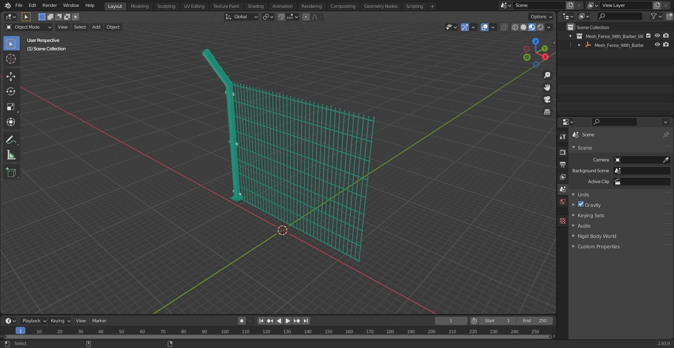 3D Mesh Fence With Barber Wire Green model