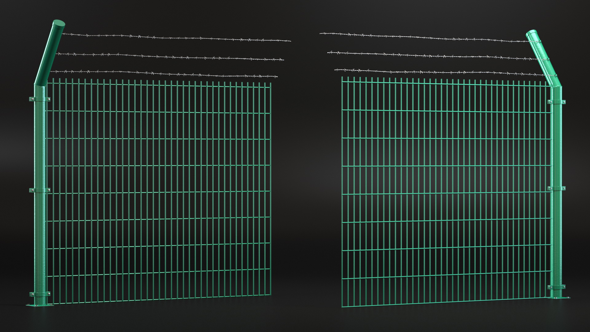 3D Mesh Fence With Barber Wire Green model