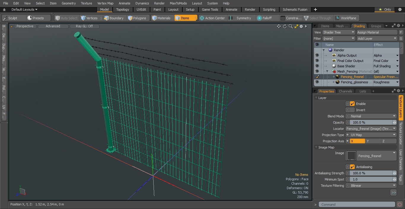 3D Mesh Fence With Barber Wire Green model