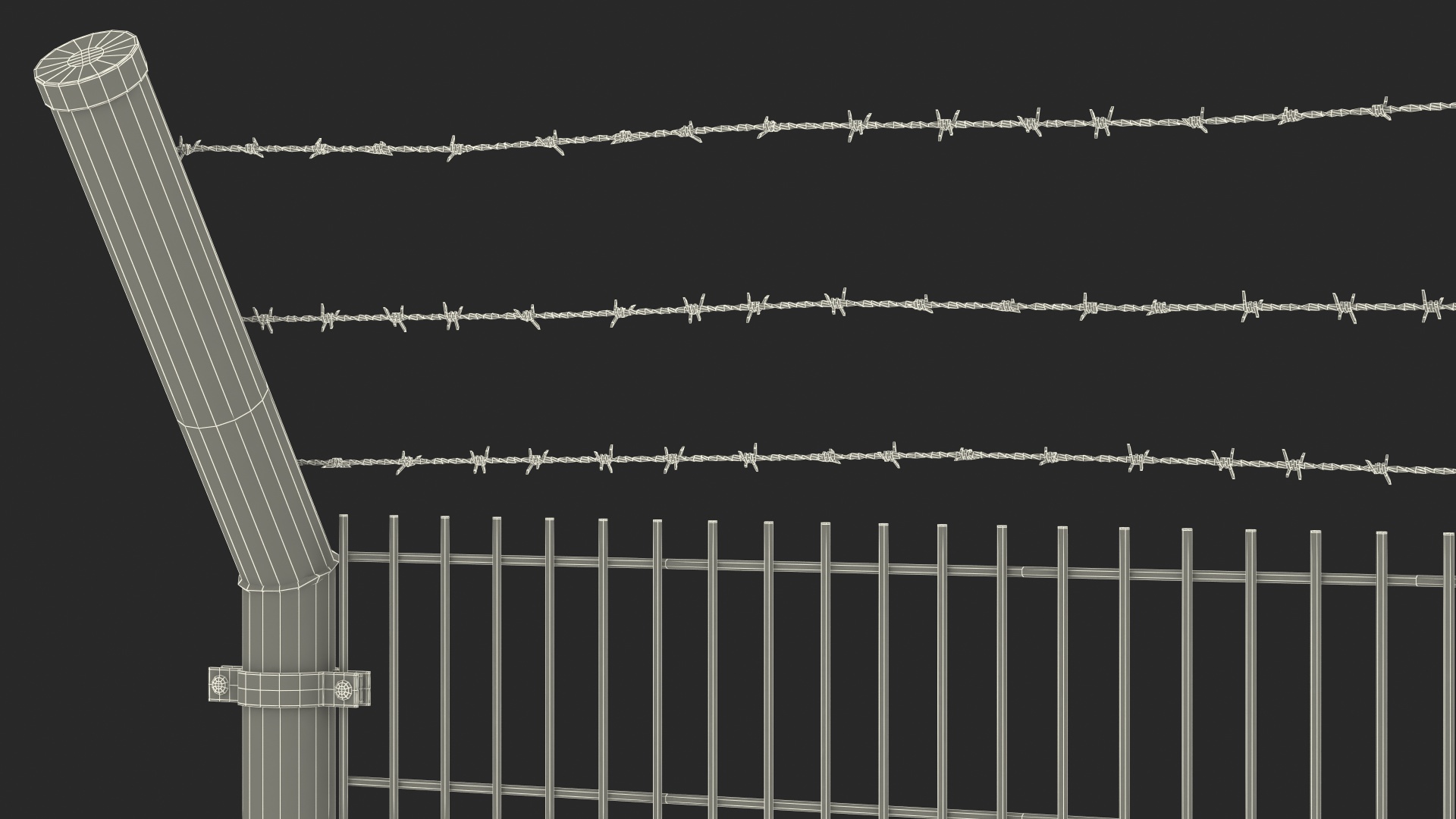 3D Mesh Fence With Barber Wire Green model