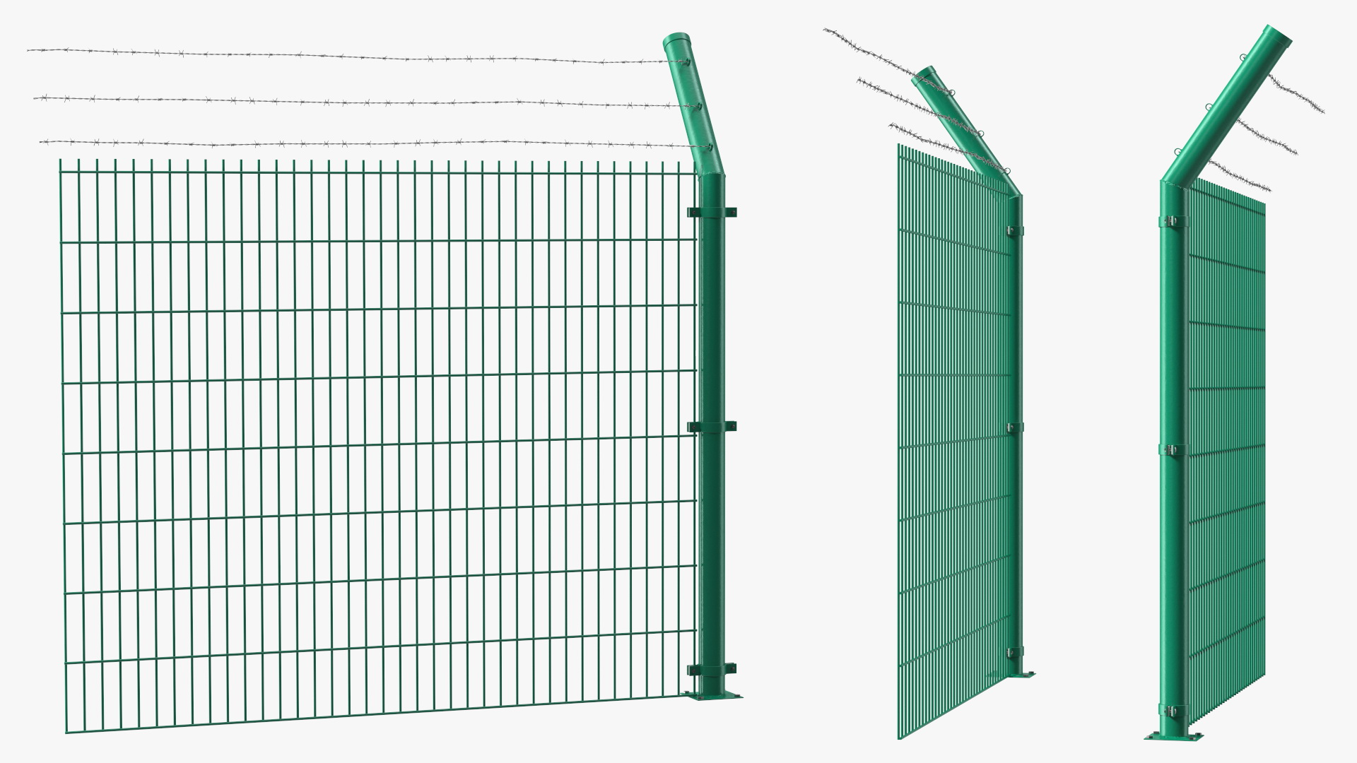 3D Mesh Fence With Barber Wire Green model