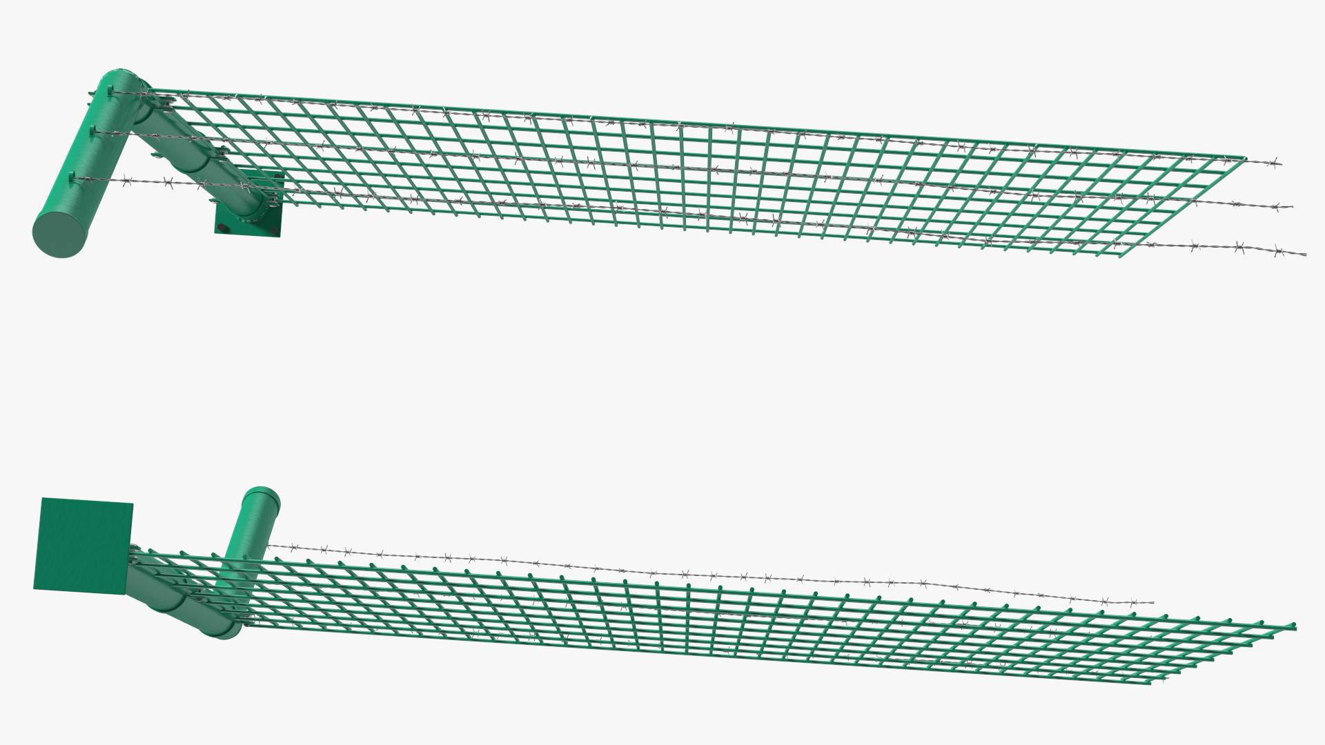 3D Mesh Fence With Barber Wire Green model