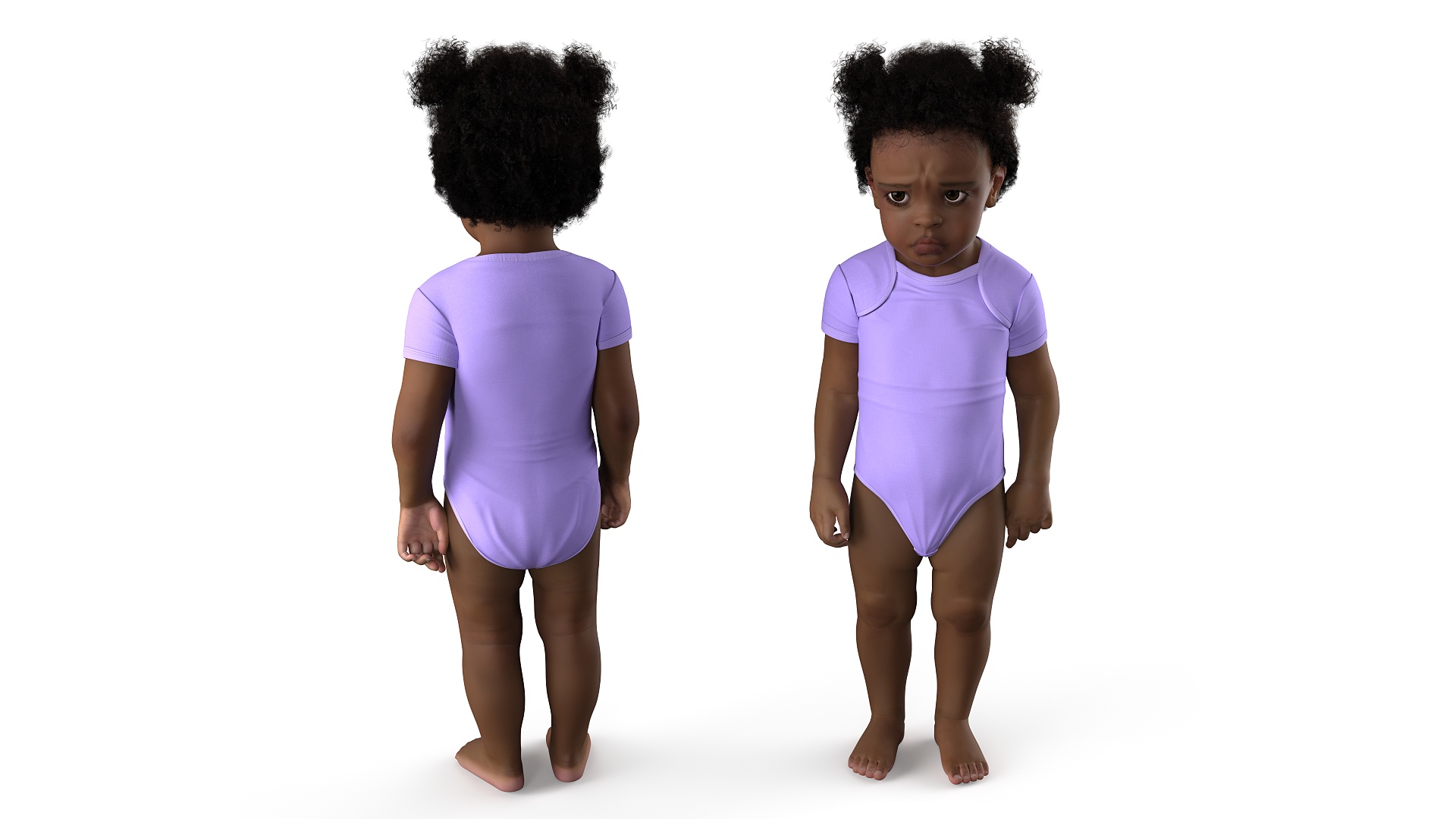 Black Toddler Girl Light Skin in Bodysuit Standing Fur 3D model