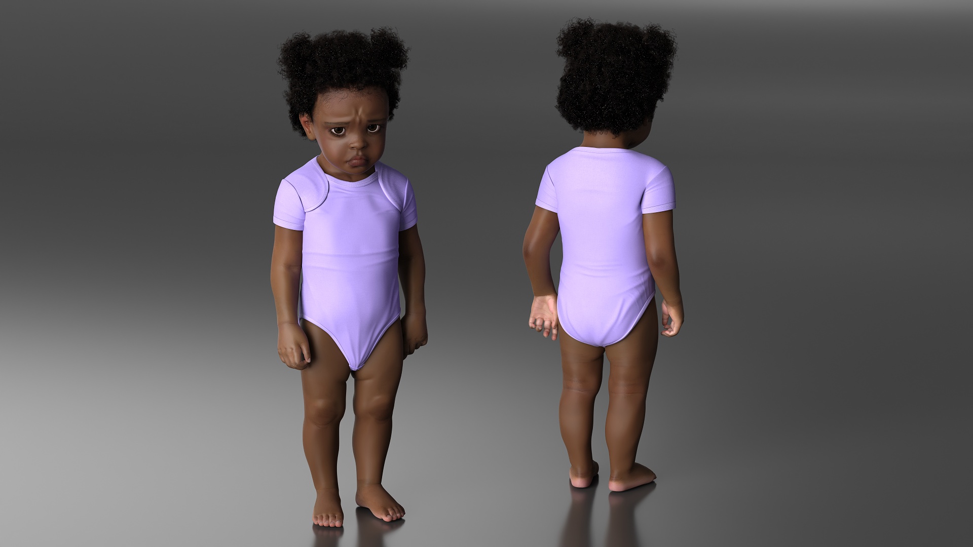 Black Toddler Girl Light Skin in Bodysuit Standing Fur 3D model