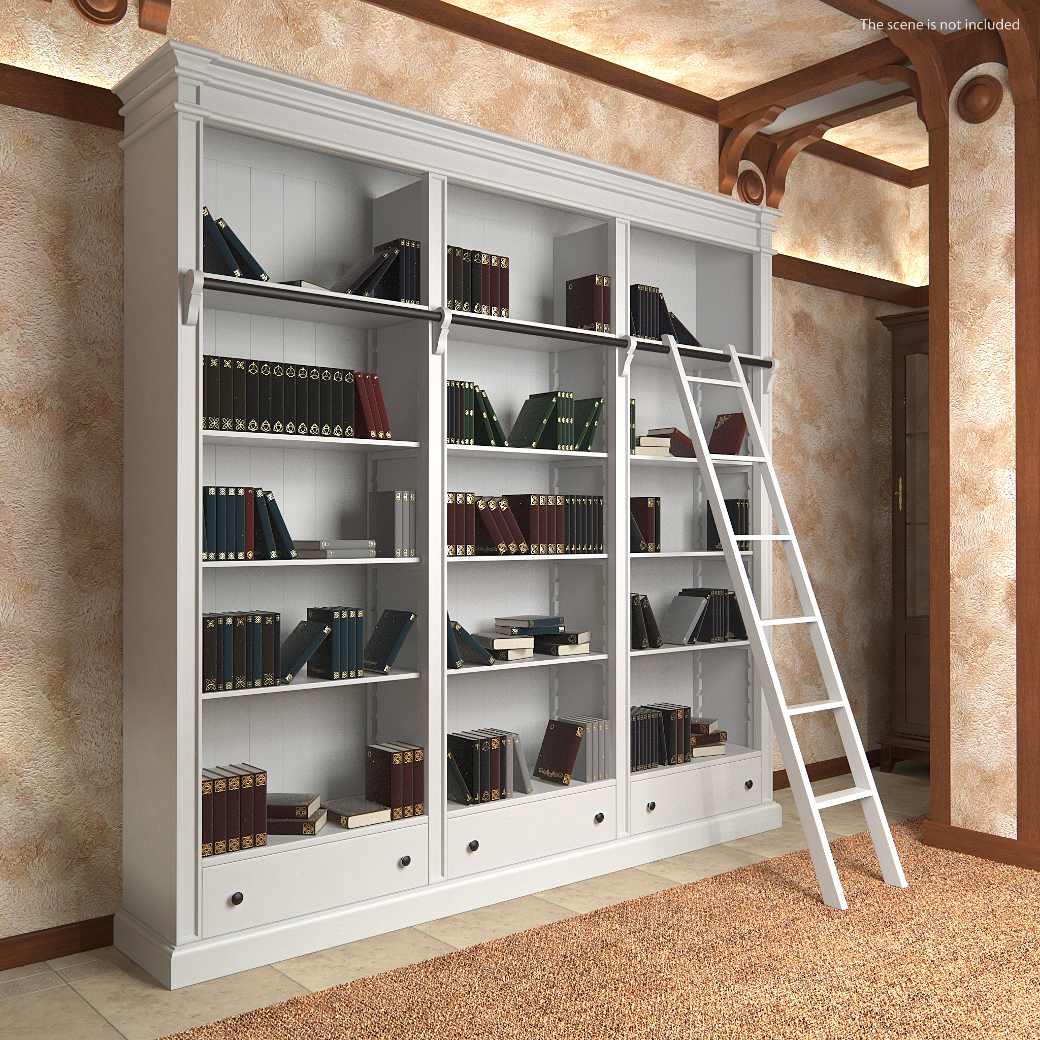 3D Classic White Bookcase with Books model