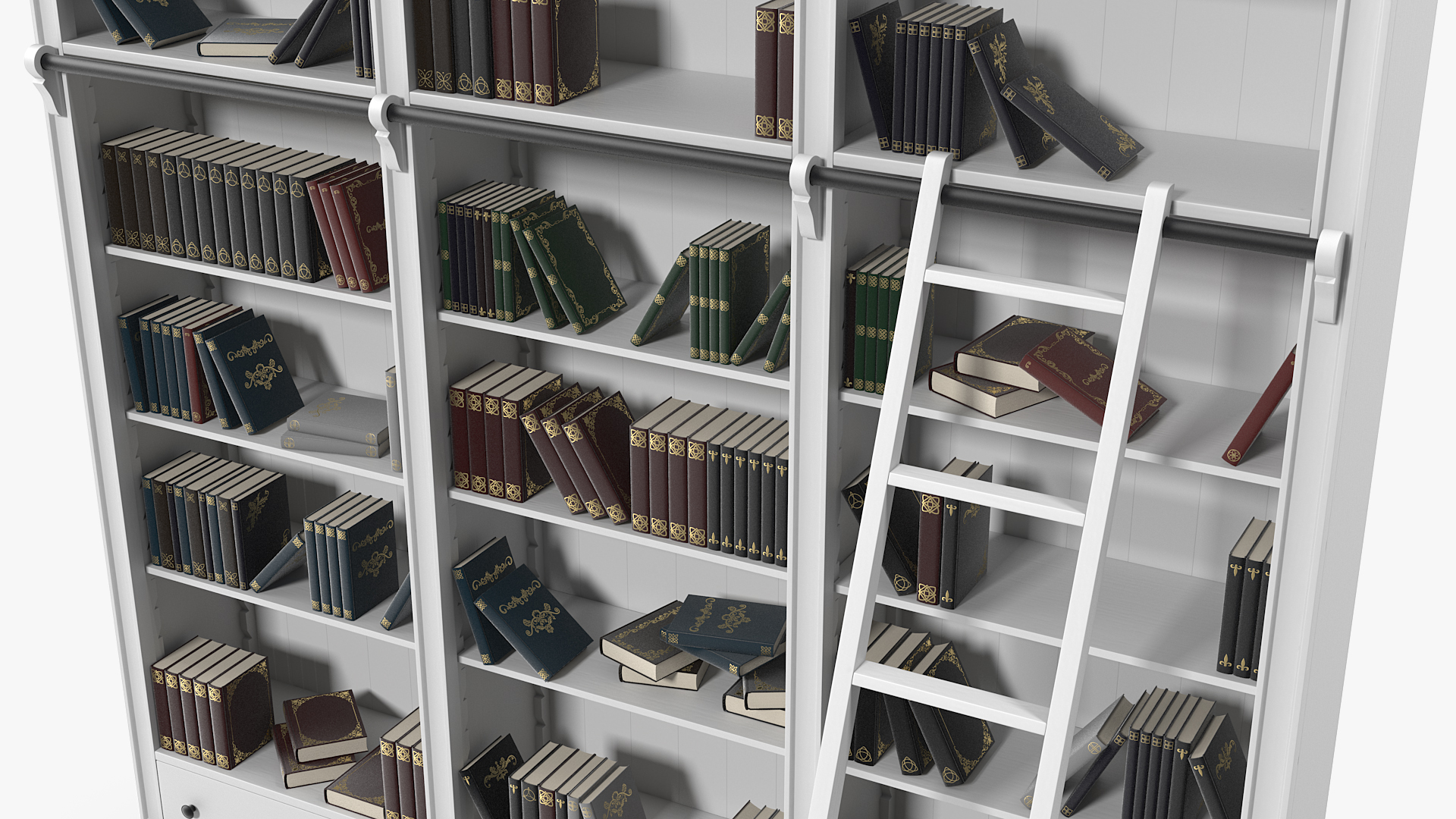 3D Classic White Bookcase with Books model