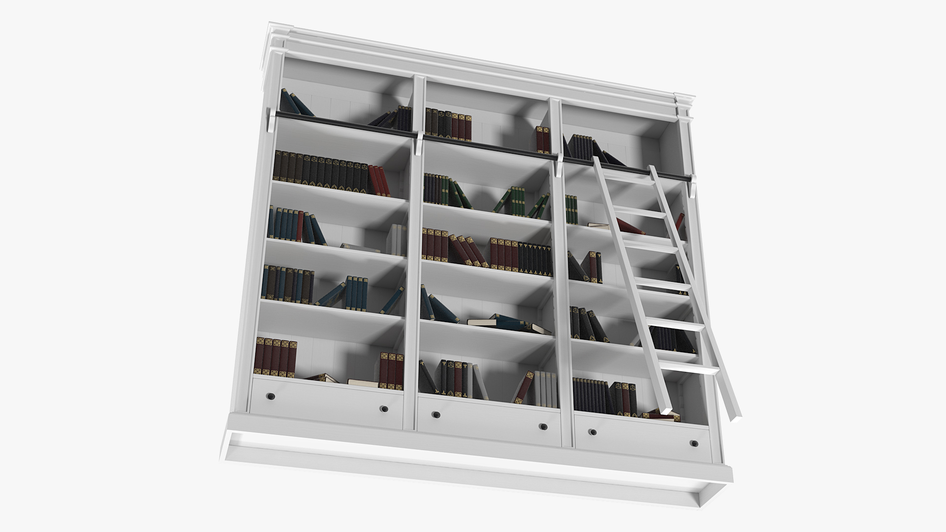 3D Classic White Bookcase with Books model