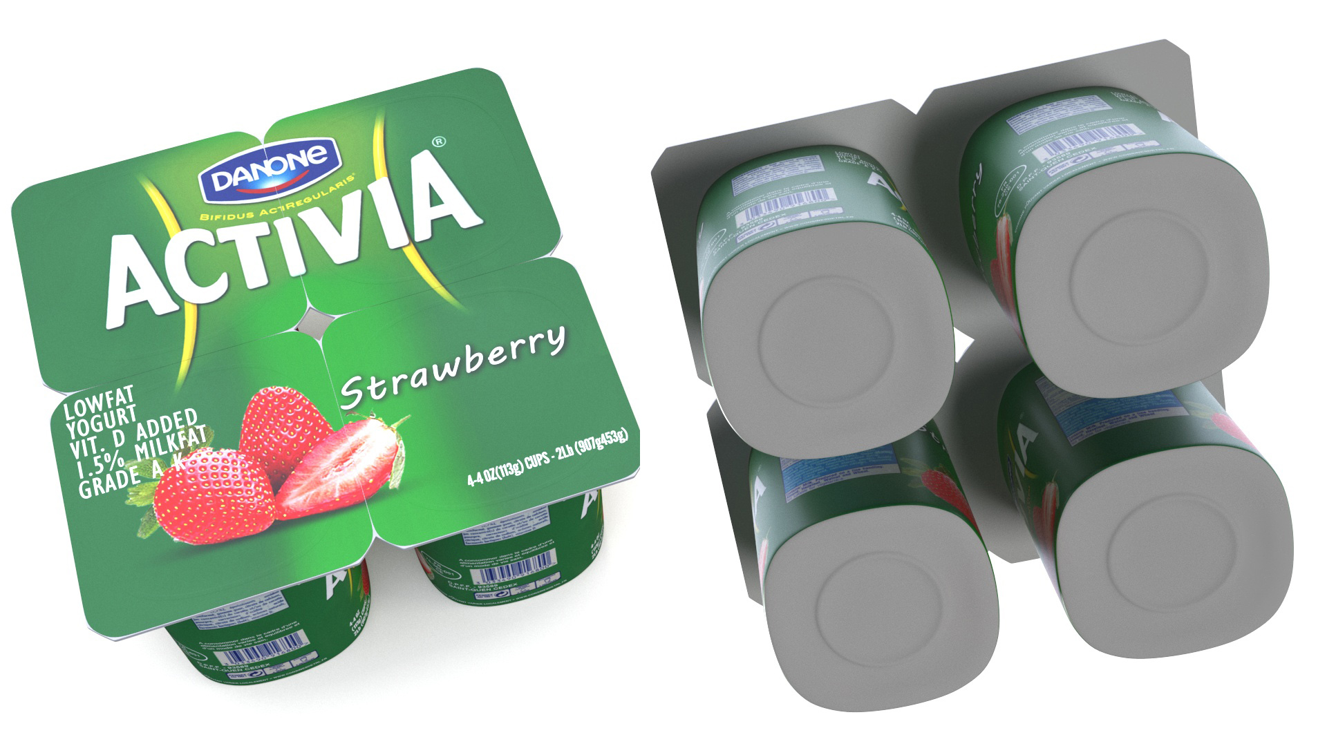 3D Yogurt Dannon Activia Strawberry Pack 4 Pcs model