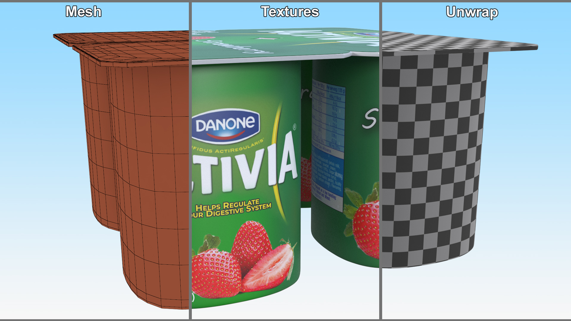 3D Yogurt Dannon Activia Strawberry Pack 4 Pcs model