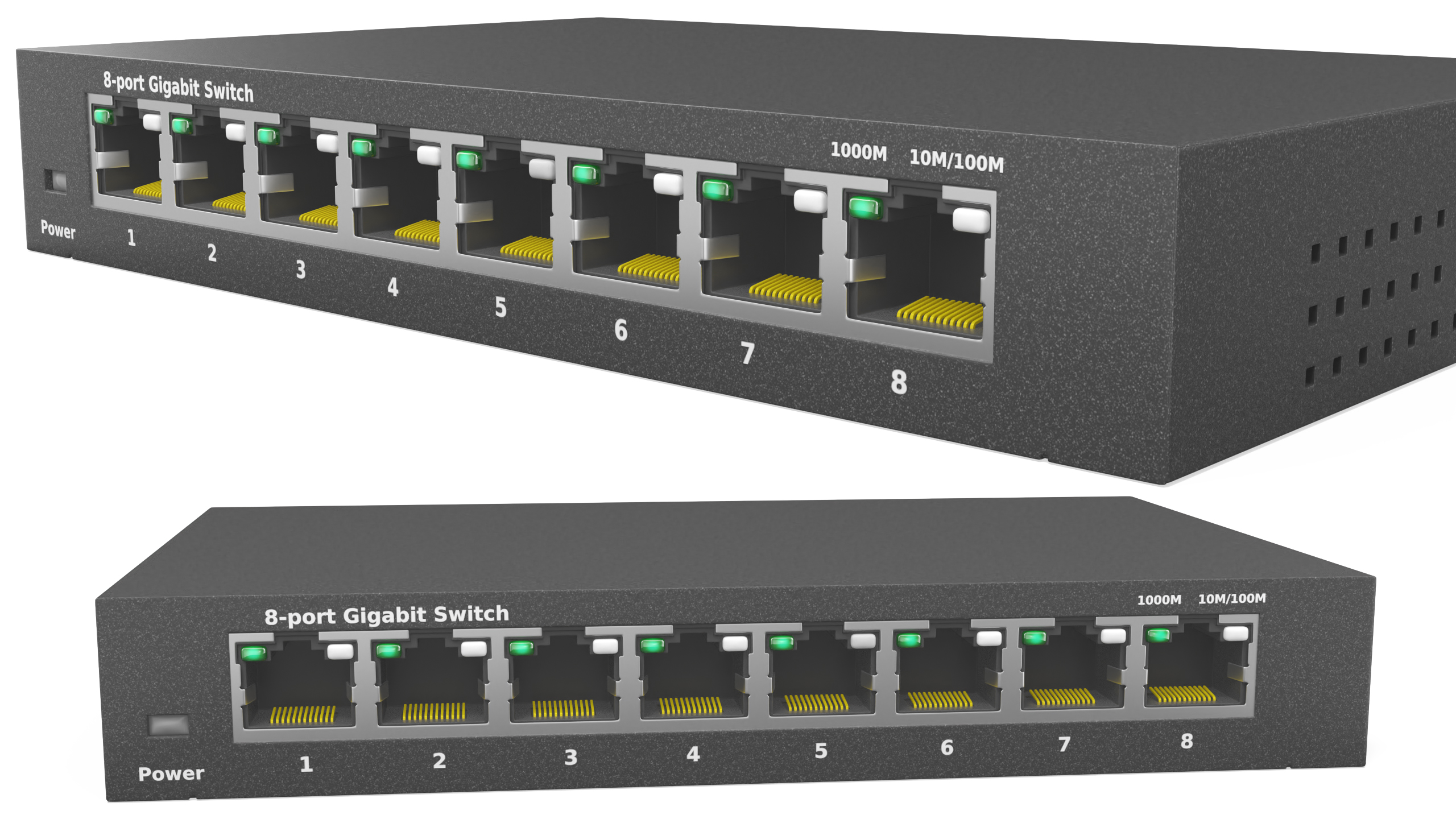 Gigabit Network Switch 8 Port Grey 3D model